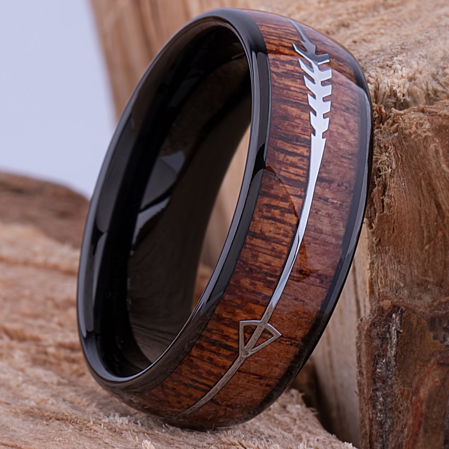  Tungsten Ring with Natural Padauk & Crateva Nurvala Wood Inlay - 8mm Width