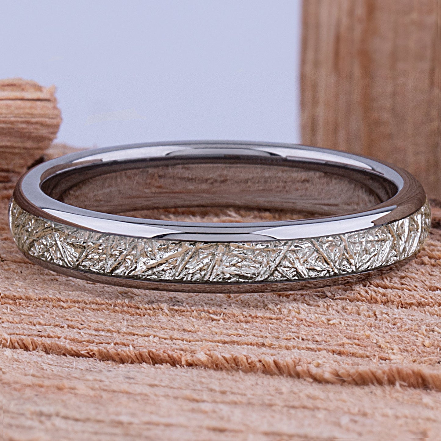 Tungsten Ring with Man-Made Meteorite - 4mm Width