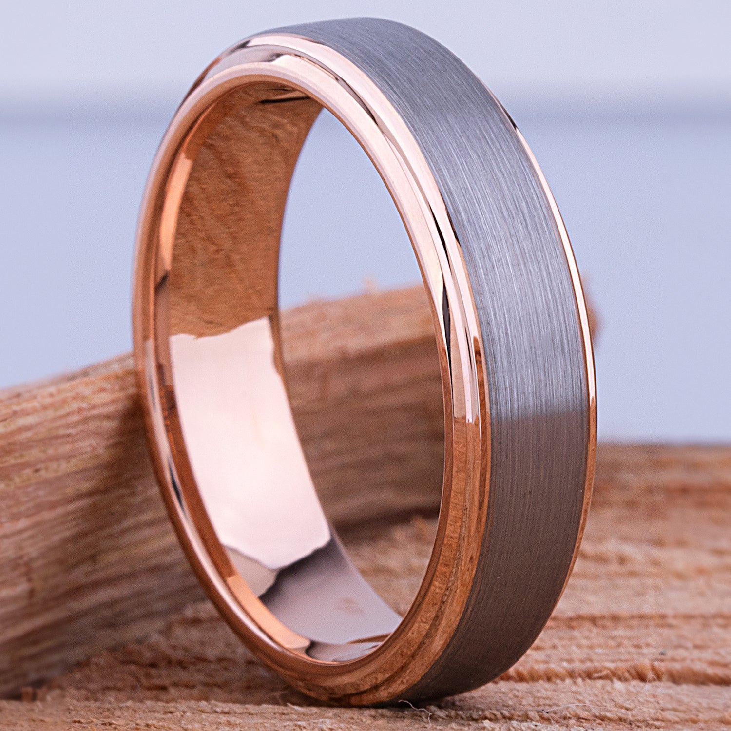 Tungsten Wedding Band or Engagement Ring 6mm with Rose Gold Plating, Promise Ring For Boyfriend or Girlfriend, Unique Unisex Tungsten Ring