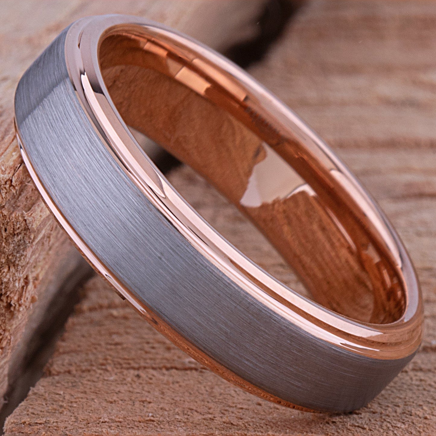Tungsten Wedding Band or Engagement Ring 6mm with Rose Gold Plating, Promise Ring For Boyfriend or Girlfriend, Unique Unisex Tungsten Ring