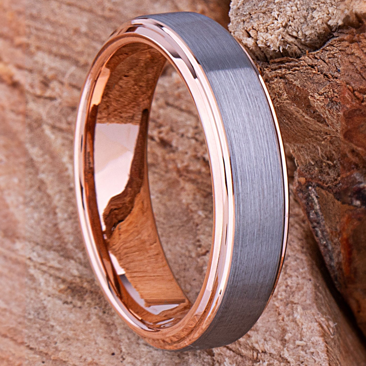 Tungsten Wedding Band or Engagement Ring 6mm with Rose Gold Plating, Promise Ring For Boyfriend or Girlfriend, Unique Unisex Tungsten Ring