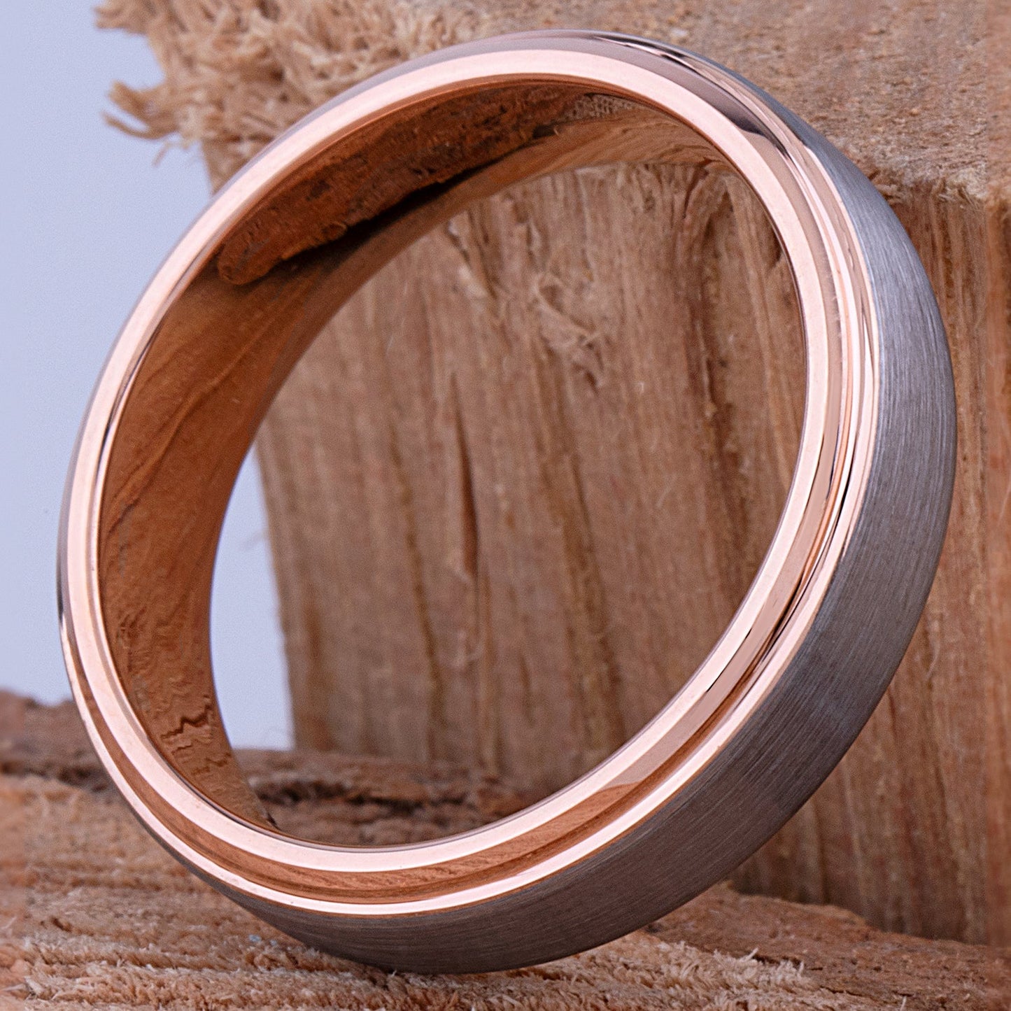 Tungsten Wedding Band or Engagement Ring 6mm with Rose Gold Plating, Promise Ring For Boyfriend or Girlfriend, Unique Unisex Tungsten Ring