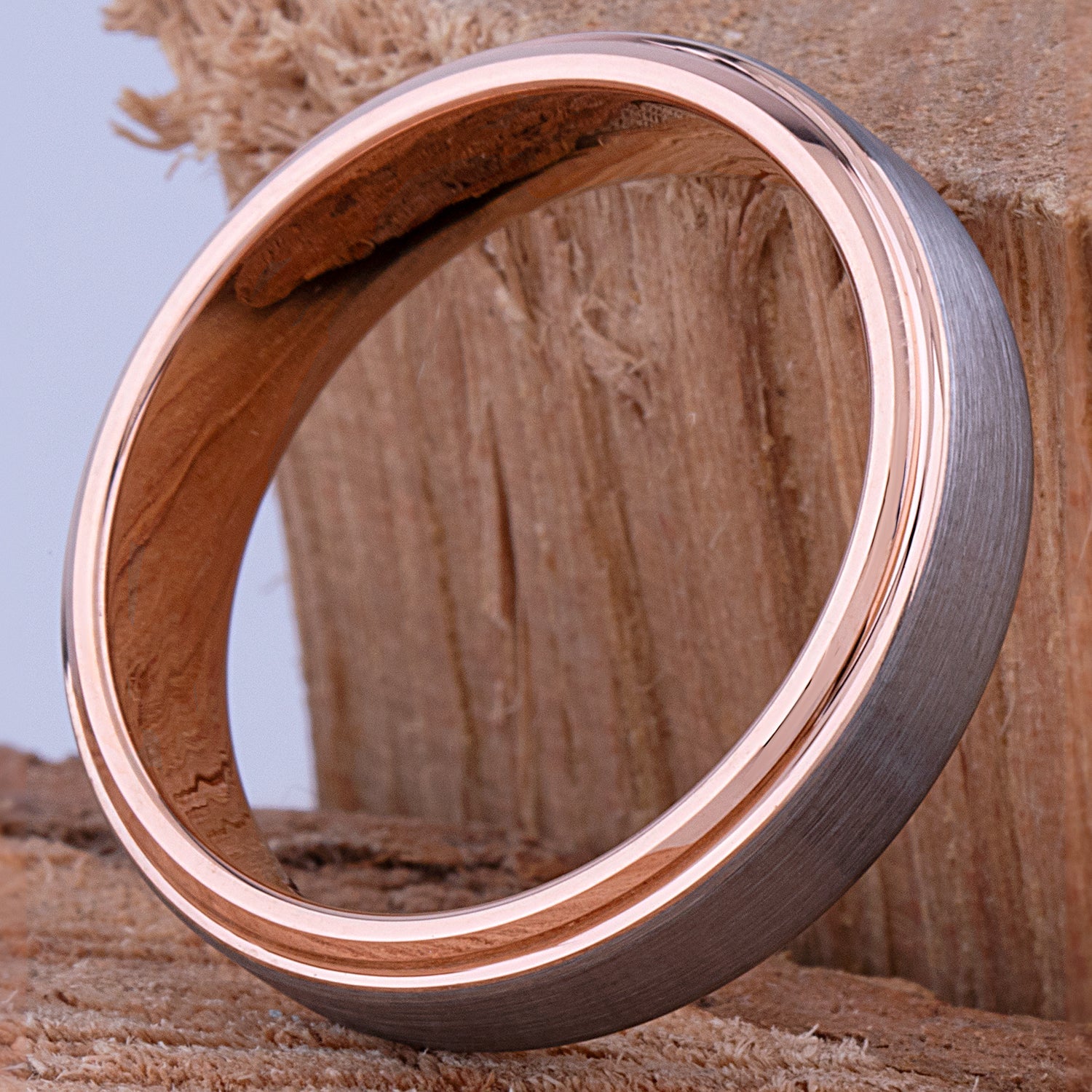 Tungsten Wedding Band or Engagement Ring 6mm with Rose Gold Plating, Promise Ring For Boyfriend or Girlfriend, Unique Unisex Tungsten Ring