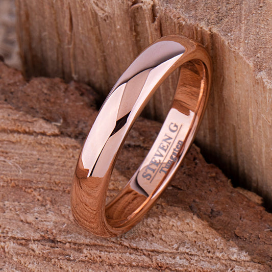  Tungsten Ring with Rose Gold - 4mm Width