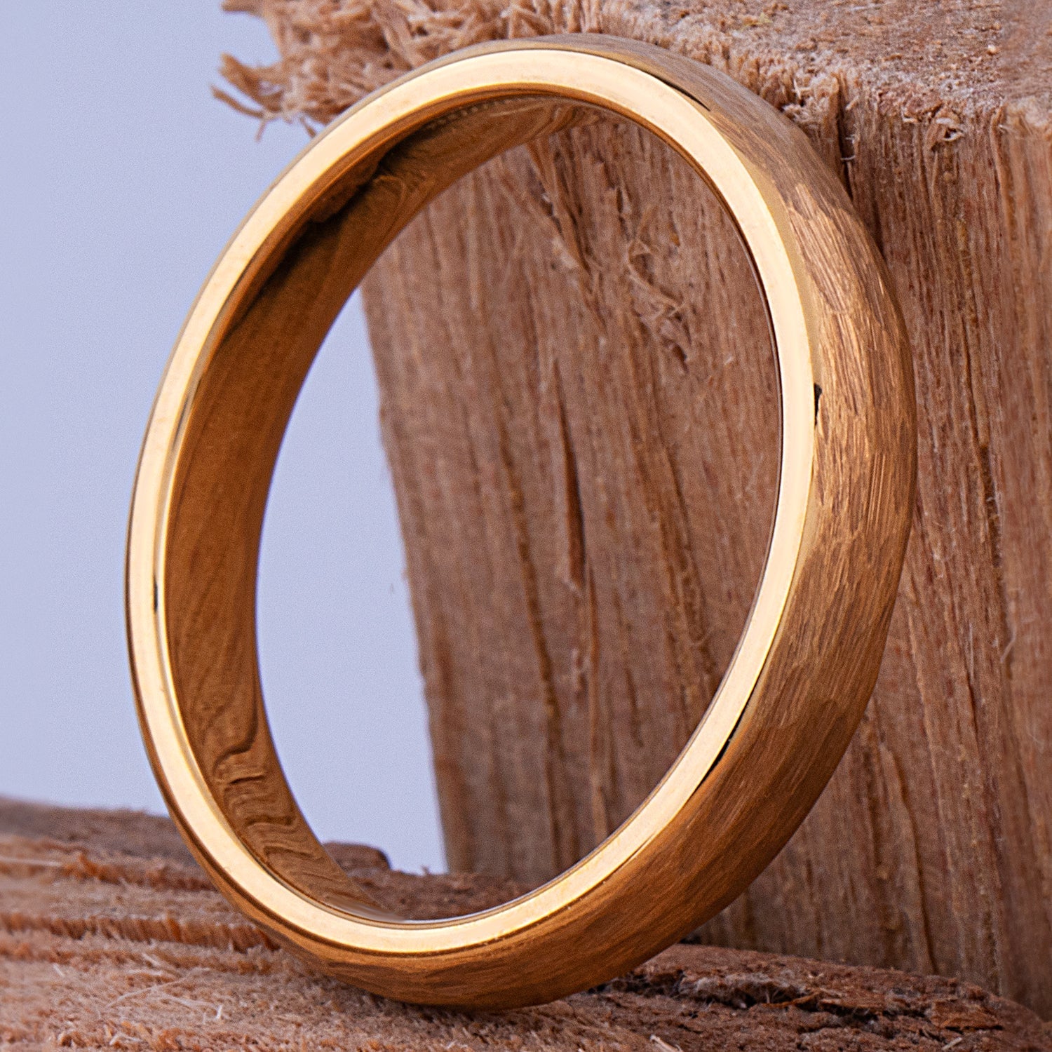 Yellow Gold Hammered Tungsten Men's Or Women's Wedding Band or Engagement Ring 4mm Wide