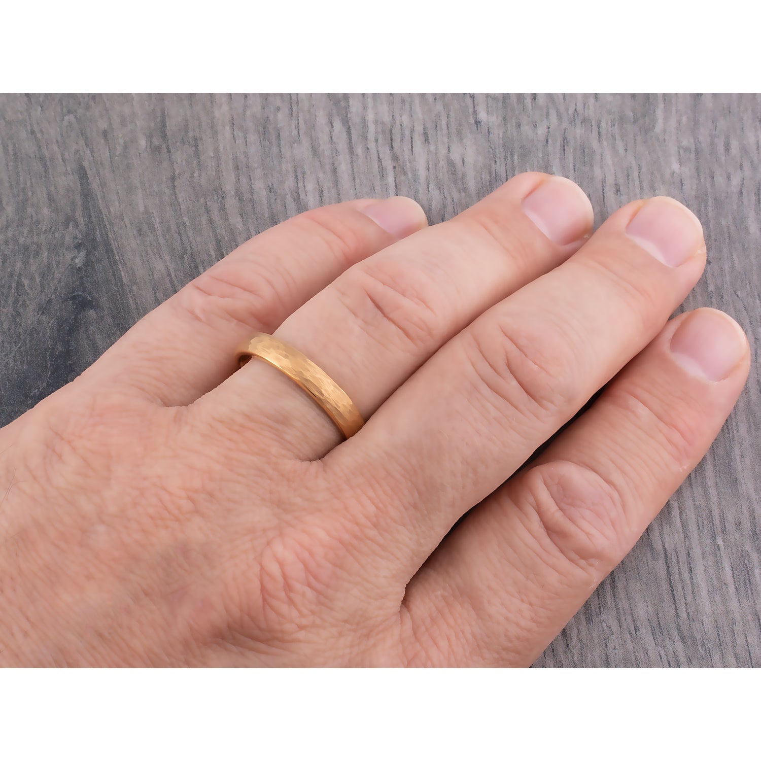 Yellow Gold Hammered Tungsten Men's Or Women's Wedding Band or Engagement Ring 4mm Wide