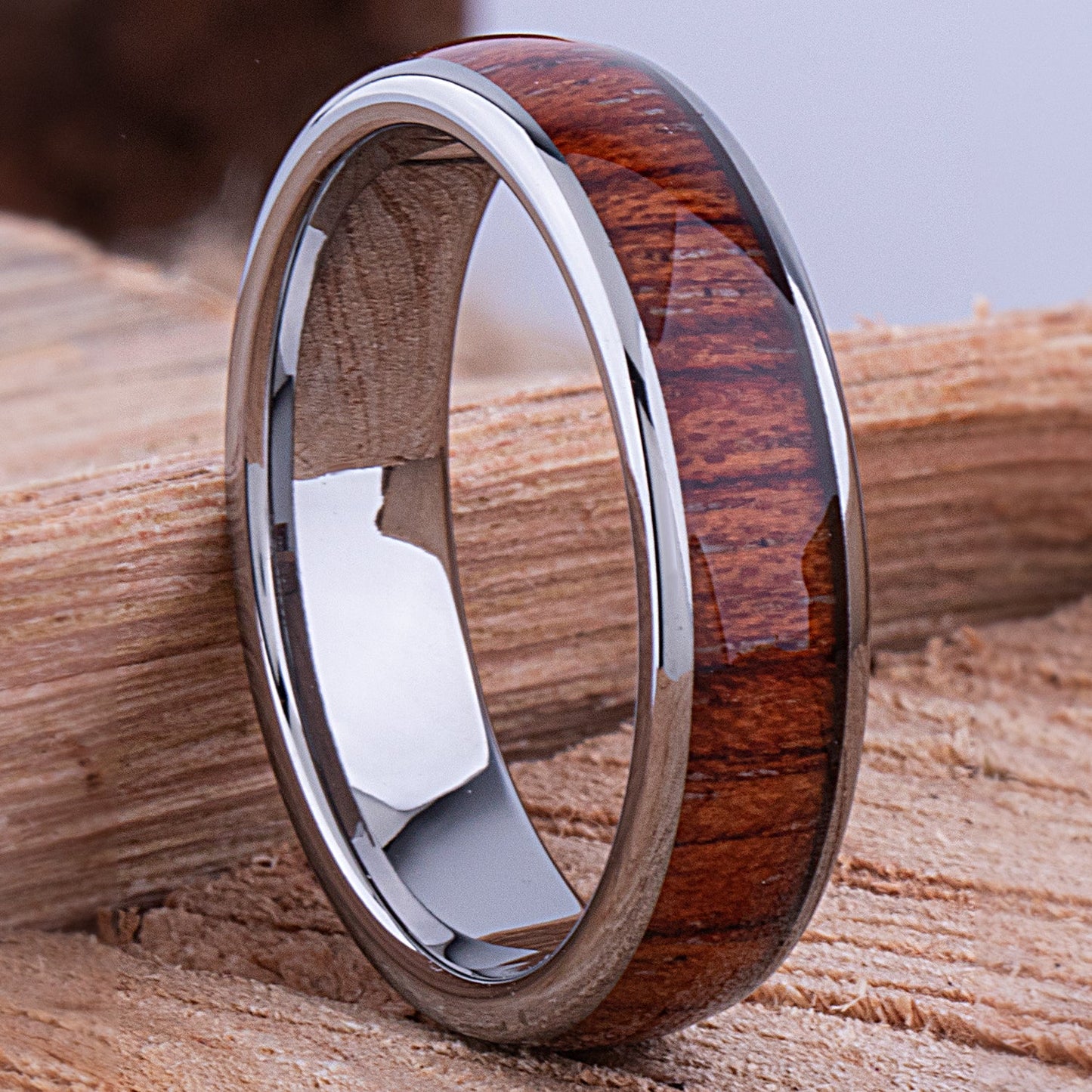 Tungsten Ring with Padauk Wood Inlay - 6mm Width