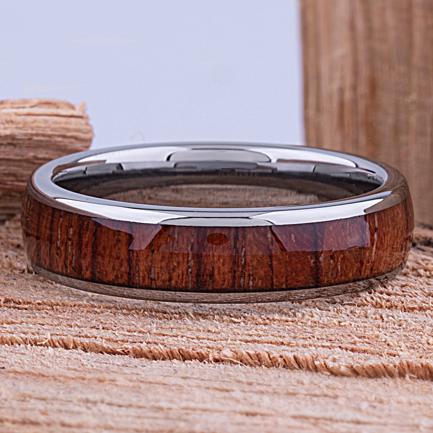 Tungsten Ring with Padauk Wood Inlay - 6mm Width