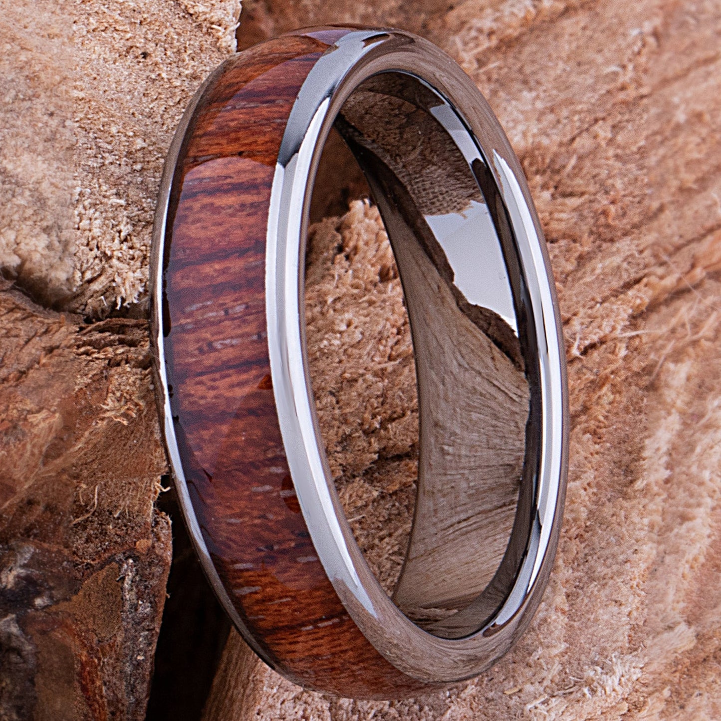 Tungsten Ring with Padauk Wood Inlay - 6mm Width