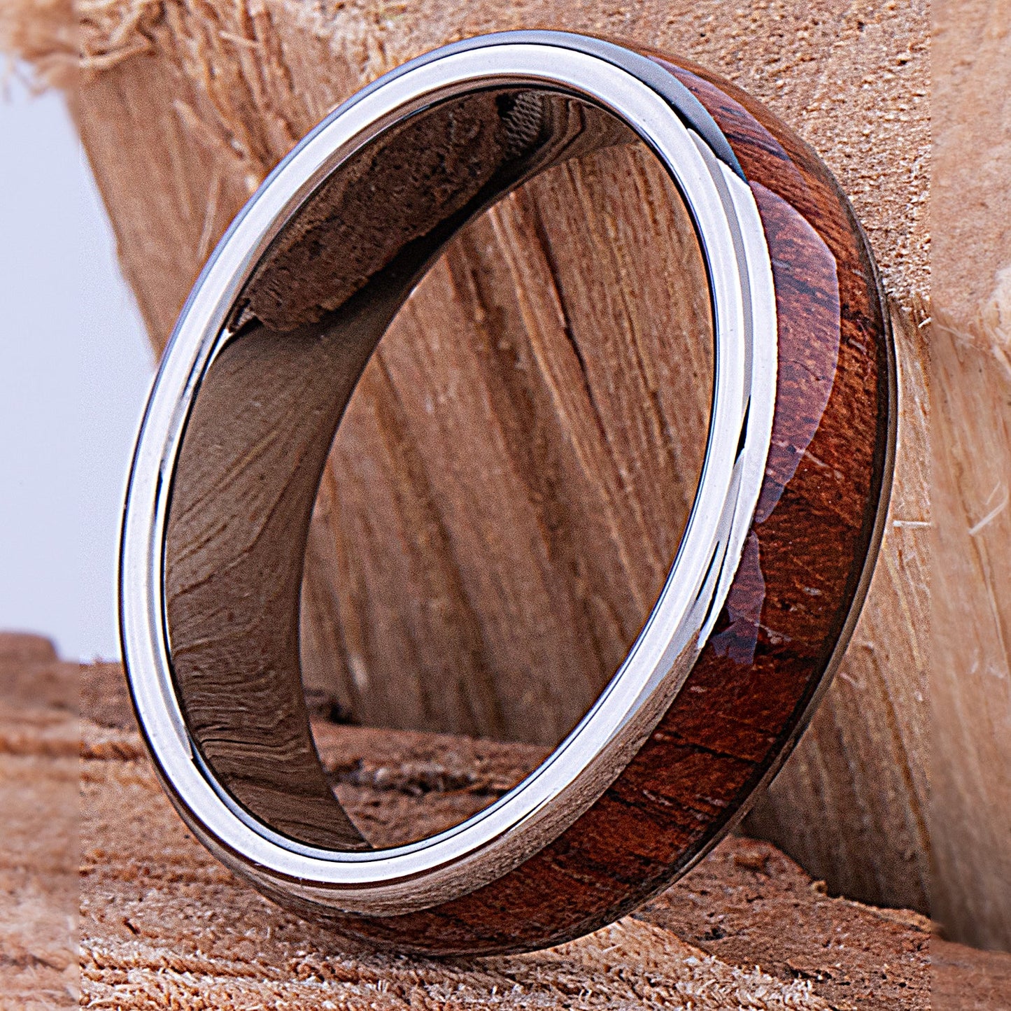 Tungsten Ring with Padauk Wood Inlay - 6mm Width