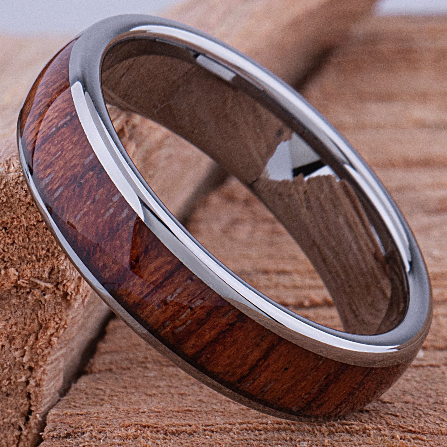 Tungsten Ring with Padauk Wood Inlay - 6mm Width