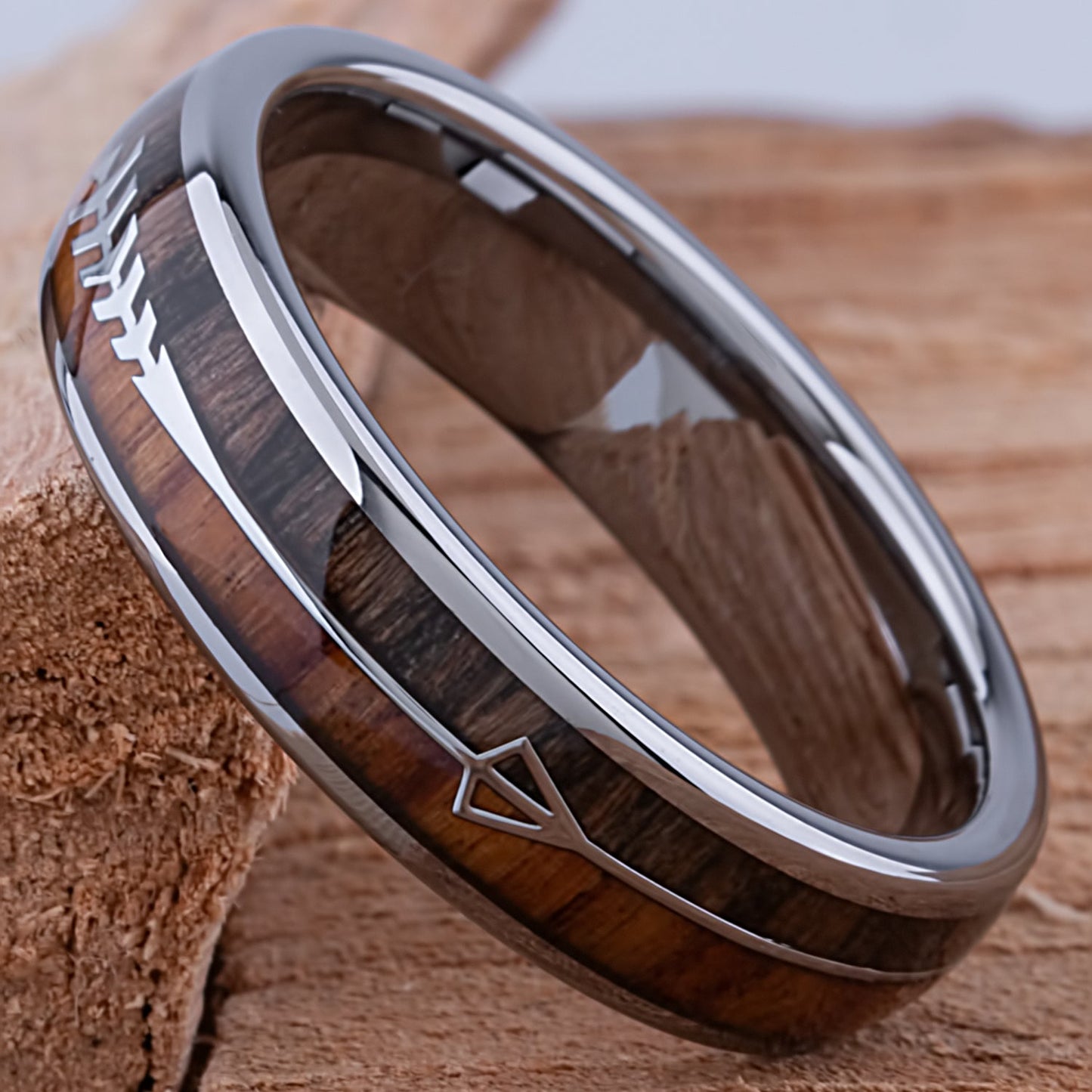 Tungsten Ring with Koa and Black Zebra Wood - 6mm Width