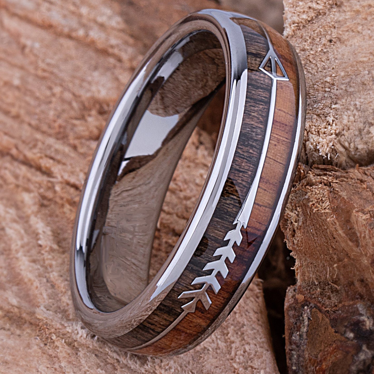 Tungsten Ring with Koa and Black Zebra Wood - 6mm Width