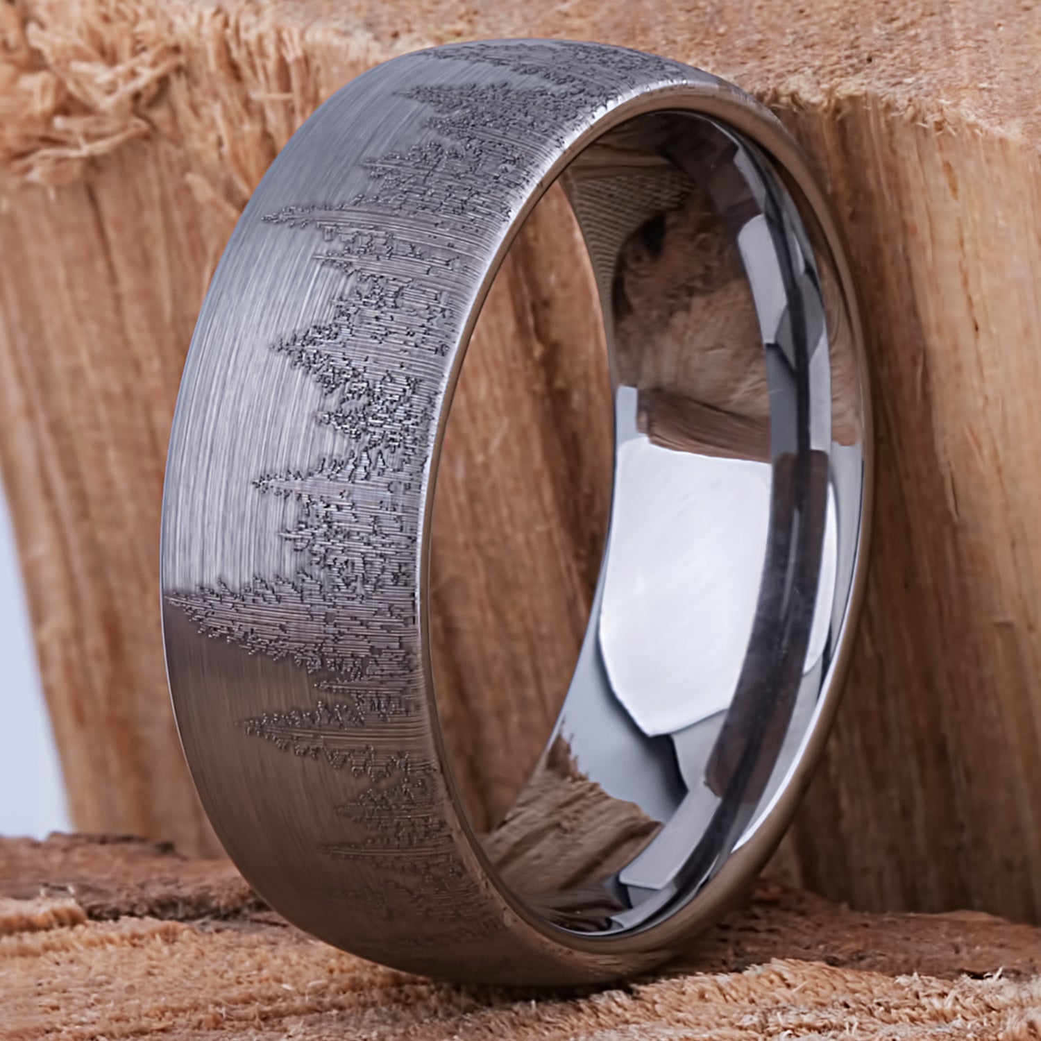 Forest Tungsten Ring for Wedding Band or Mans Engagement Ring 8mm Wide, Mens Promise Ring or Anniversary Band For Him, Tree Tungsten Ring