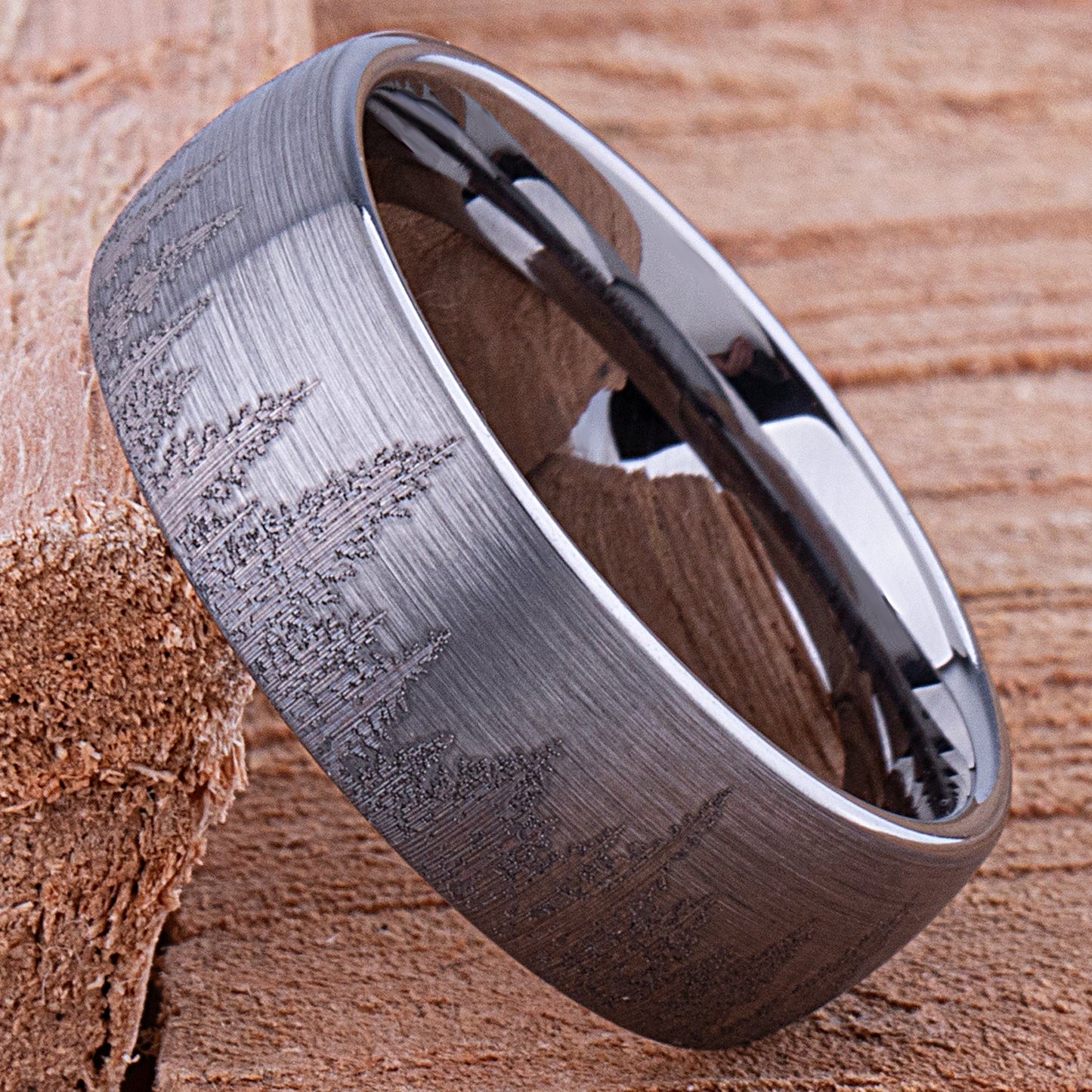 Forest Tungsten Ring for Wedding Band or Mans Engagement Ring 8mm Wide, Mens Promise Ring or Anniversary Band For Him, Tree Tungsten Ring