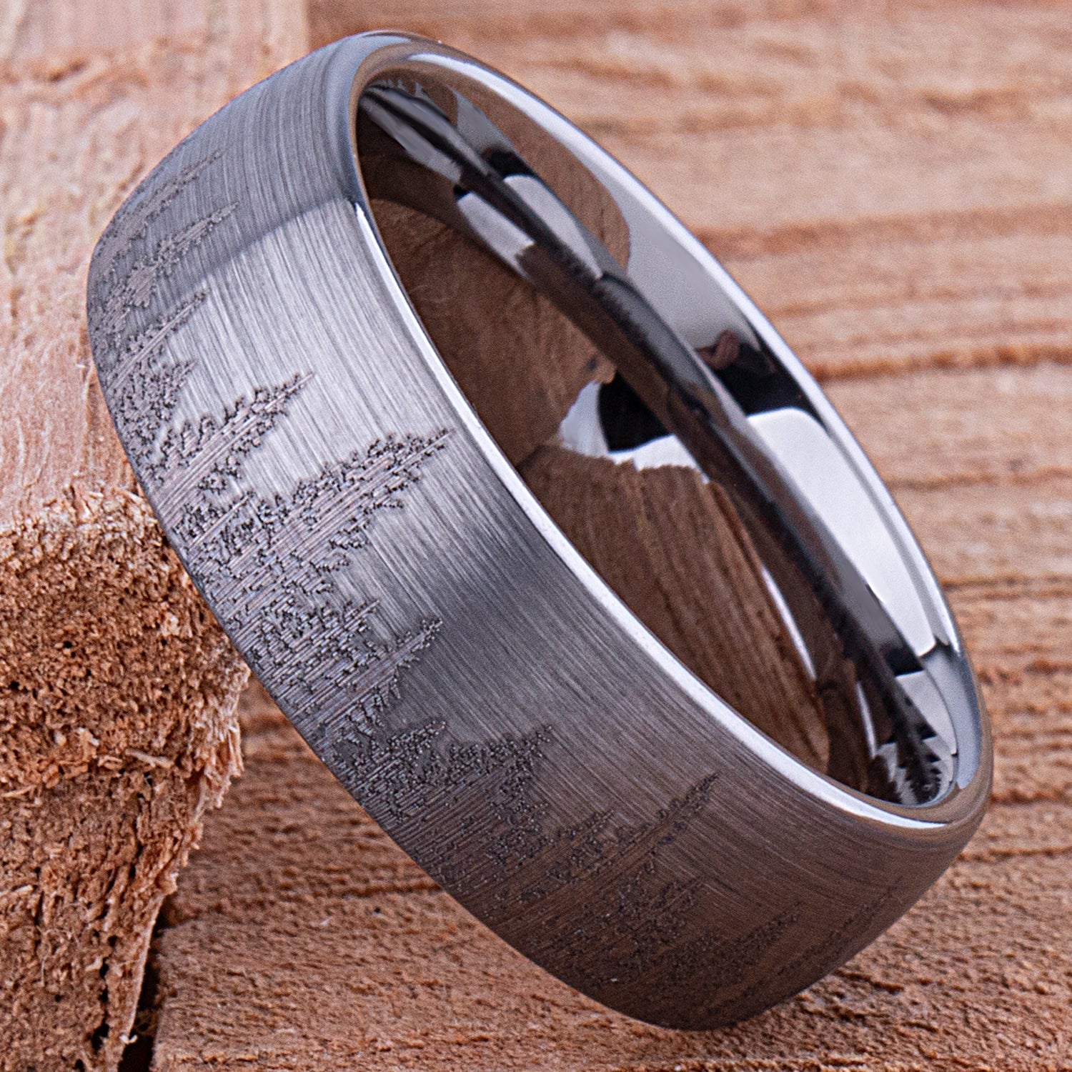 Forest Tungsten Ring for Wedding Band or Mans Engagement Ring 8mm Wide, Mens Promise Ring or Anniversary Band For Him, Tree Tungsten Ring