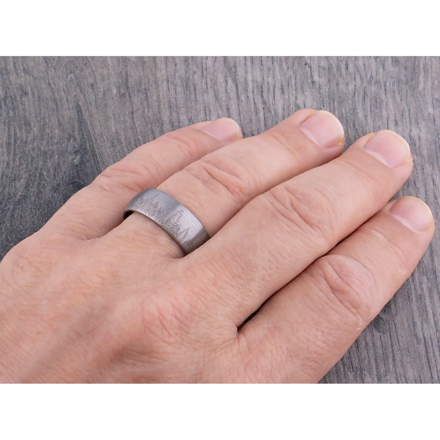 Forest Tungsten Ring for Wedding Band or Mans Engagement Ring 8mm Wide, Mens Promise Ring or Anniversary Band For Him, Tree Tungsten Ring