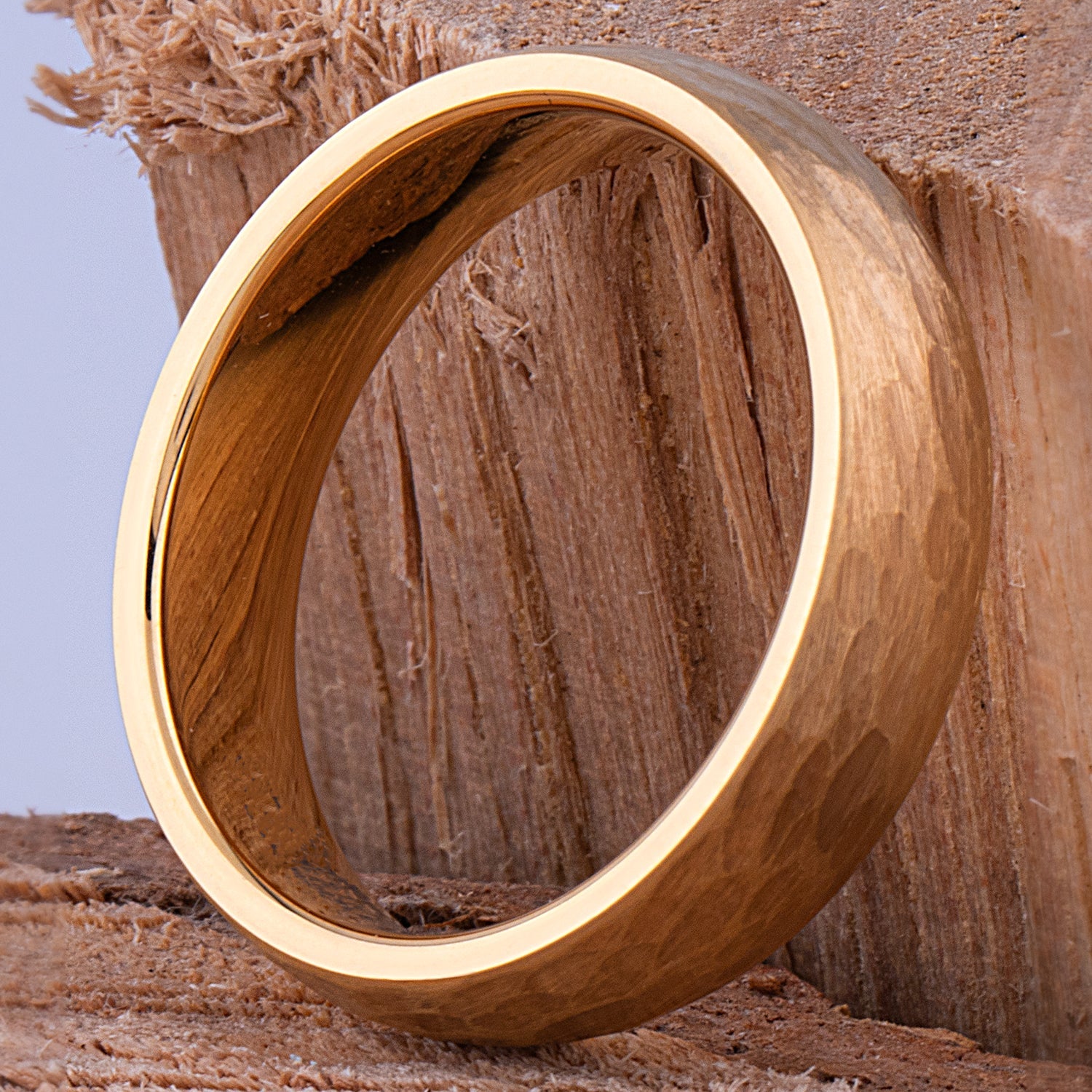 Yellow Gold Hammered Tungsten Men's Or Women's Wedding Band or Engagement Ring 6mm Wide