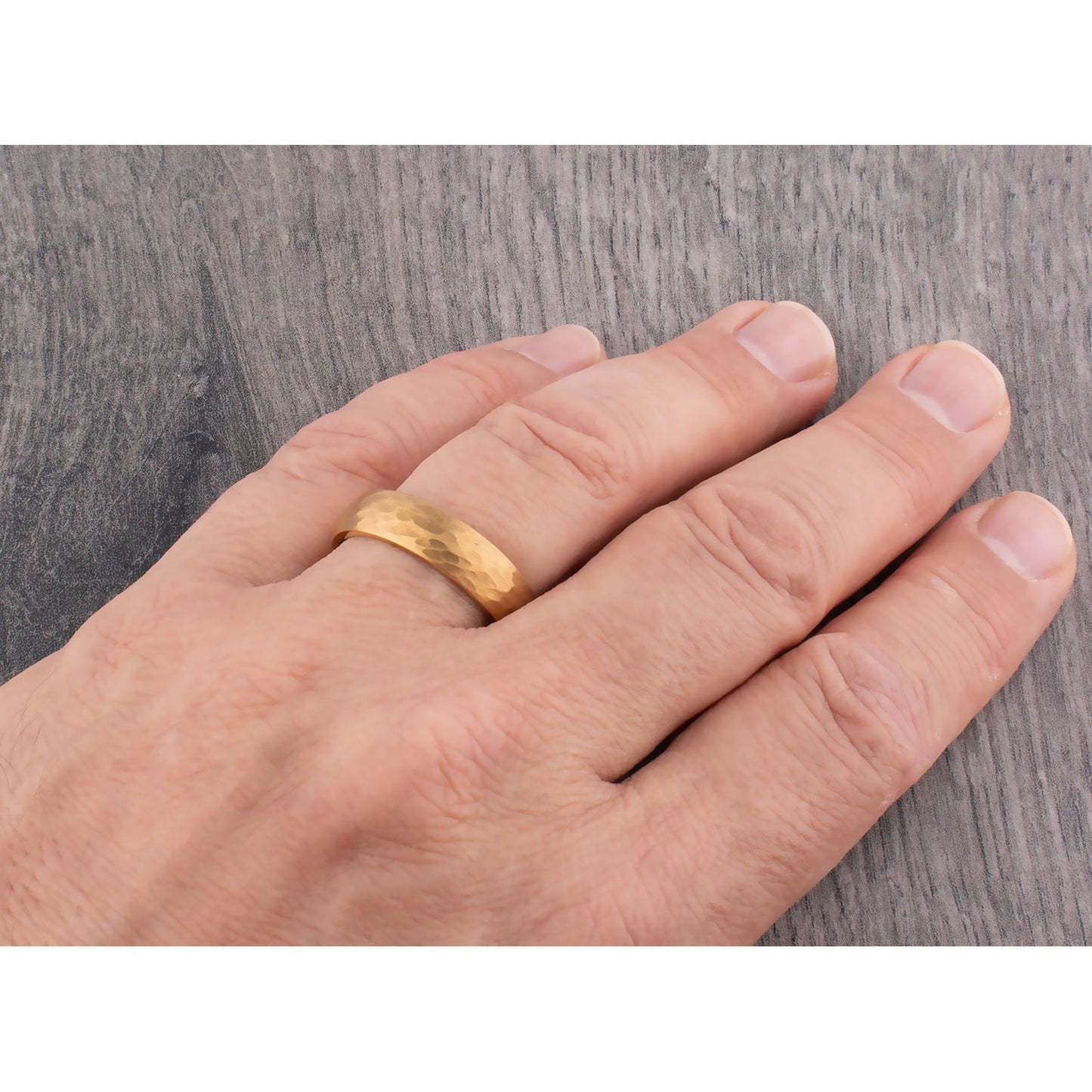 Yellow Gold Hammered Tungsten Men's Or Women's Wedding Band or Engagement Ring 6mm Wide