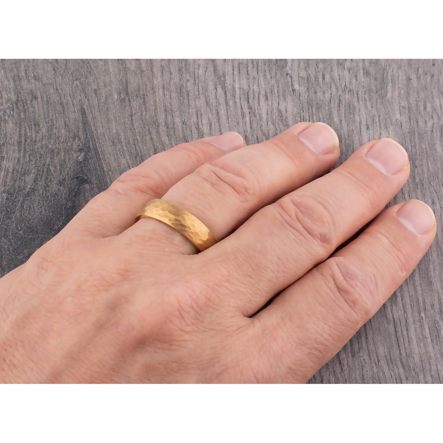 Yellow Gold Hammered Tungsten Men's Or Women's Wedding Band or Engagement Ring 6mm Wide