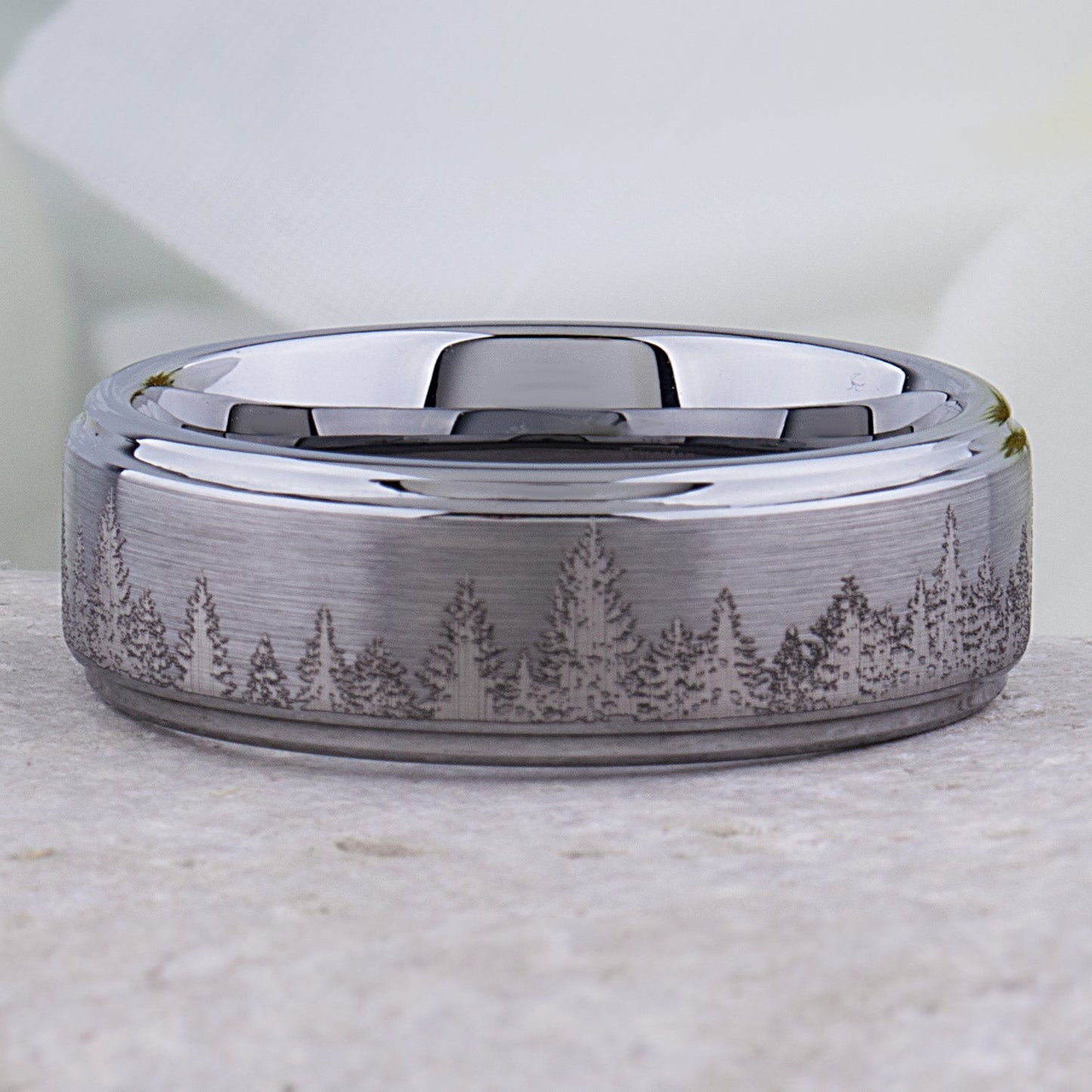 Forest Tungsten Band for Wedding or Engagement 8mm Wide, Mens Promise Ring, Anniversary Band For Man or Woman, Tungsten Ring Tree Design