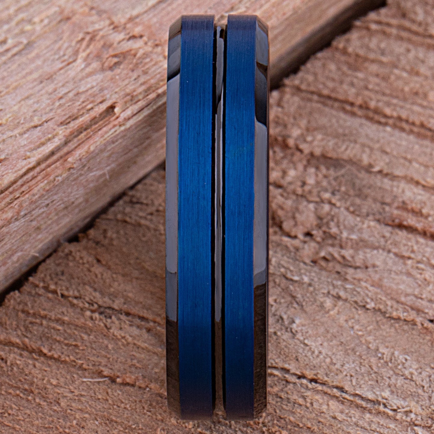 Tungsten Carbide Men's Wedding Ring or Man's Engagement Band 6mm Wide with Blue and Black Plating