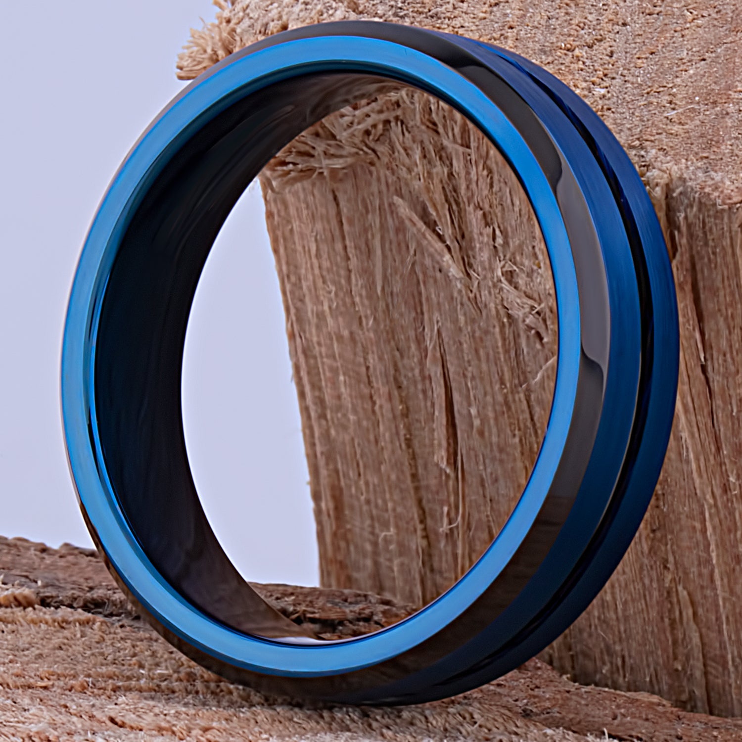 Tungsten Carbide Men's Wedding Ring or Man's Engagement Band 6mm Wide with Blue and Black Plating