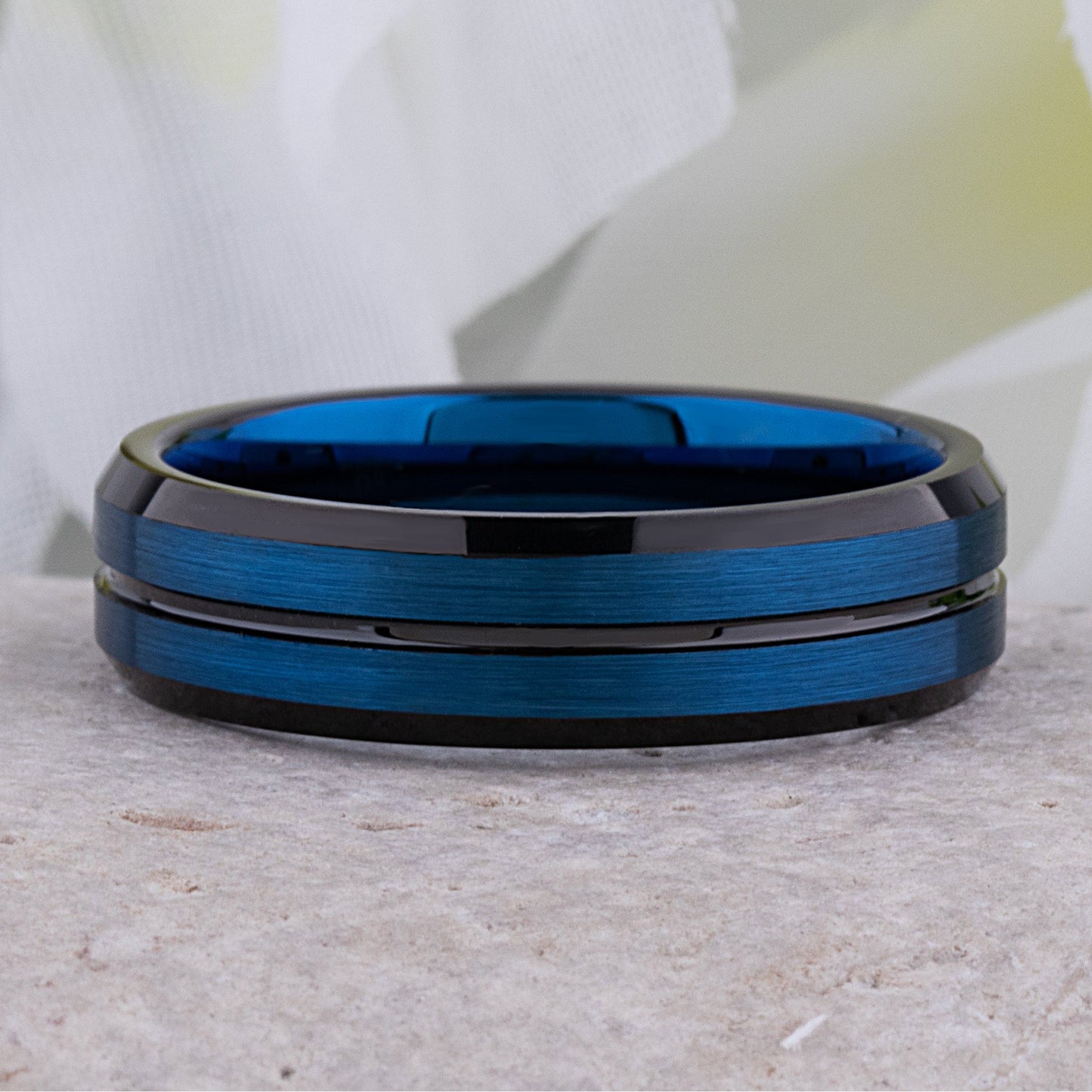  Blue with Black Tungsten Ring - 6mm Width