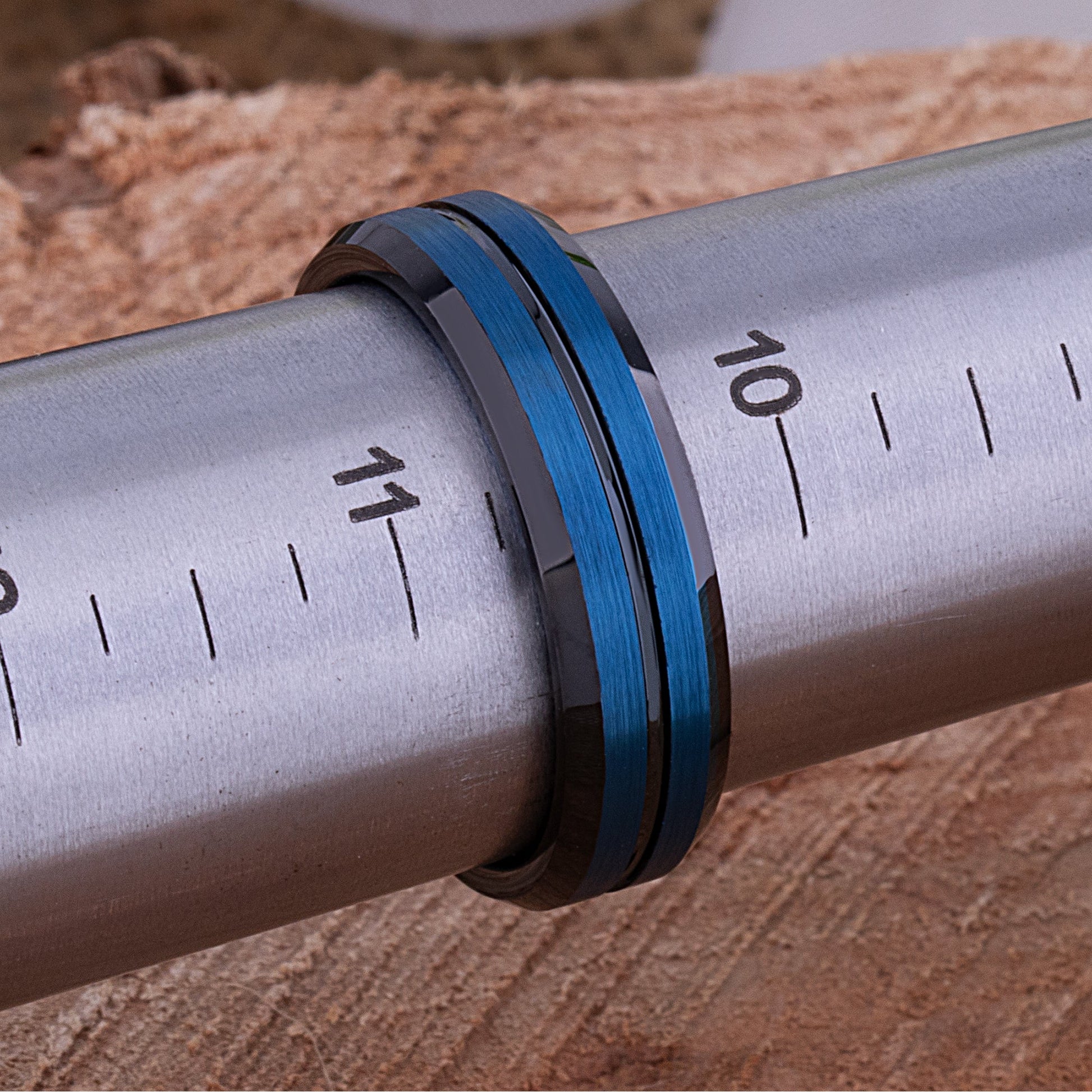  Blue with Black Tungsten Ring - 6mm Width