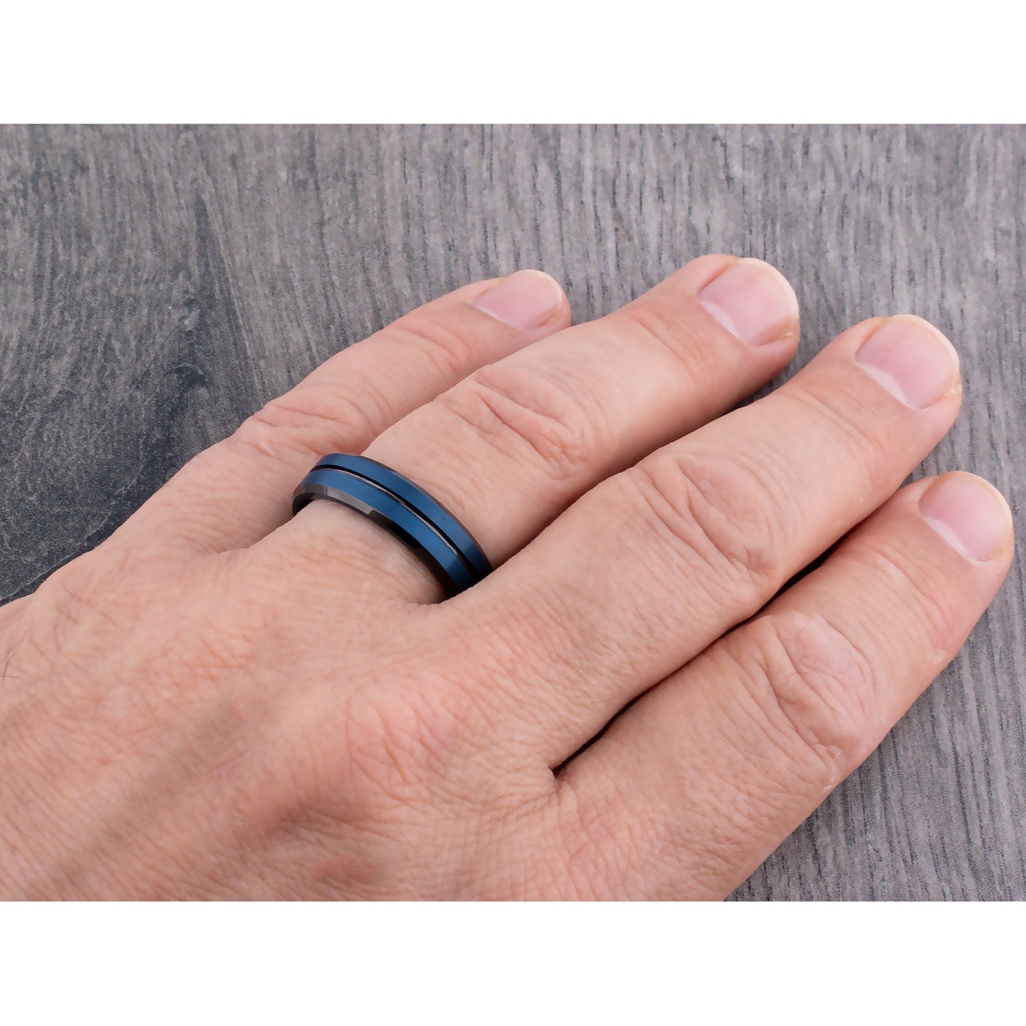 Tungsten Carbide Men's Wedding Ring or Man's Engagement Band 6mm Wide with Blue and Black Plating