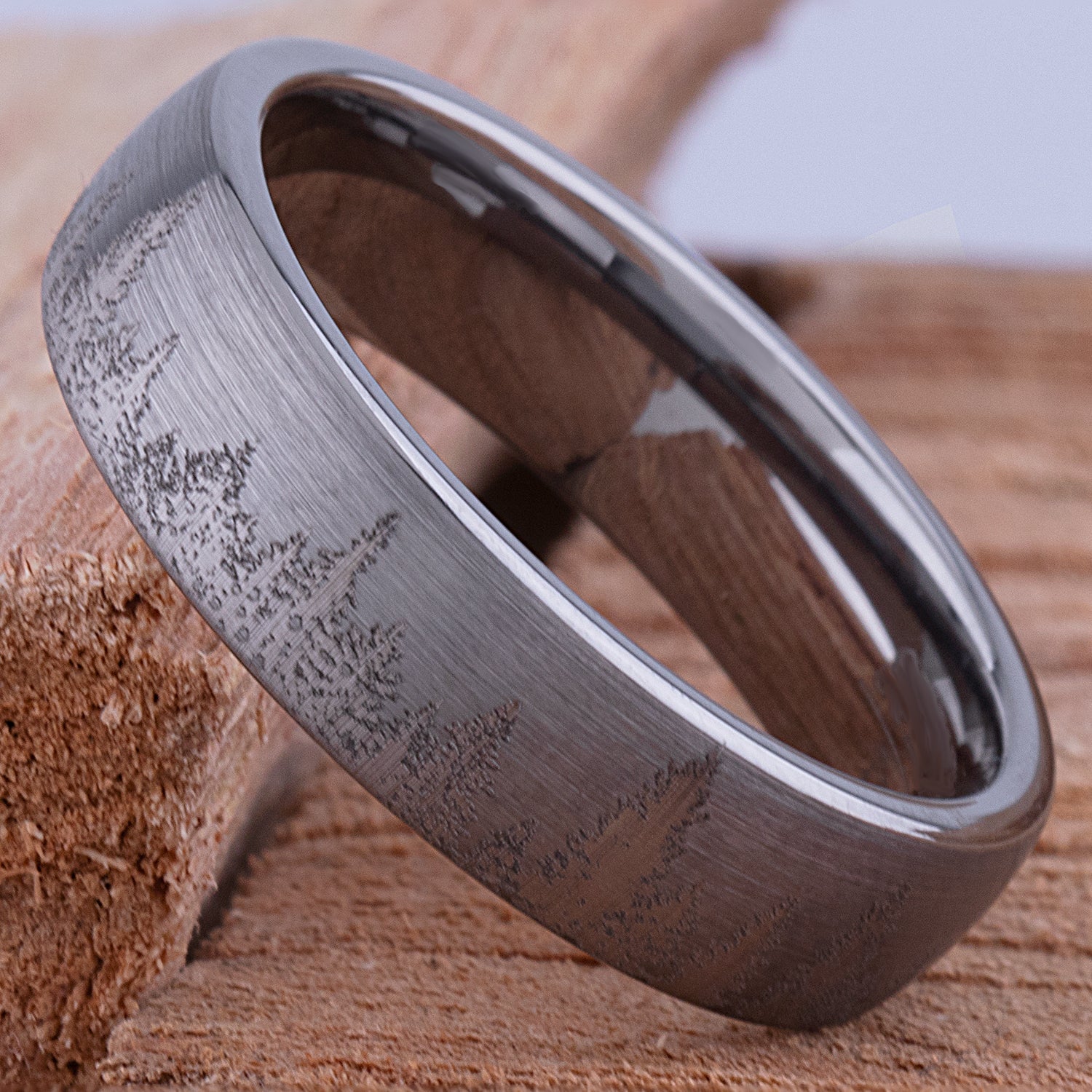 Forest Tungsten Ring for Weddings or Engagements 6mm Wide, Promise Ring or Anniversary Band For Men or Women, Unique Outdoor Unisex Style