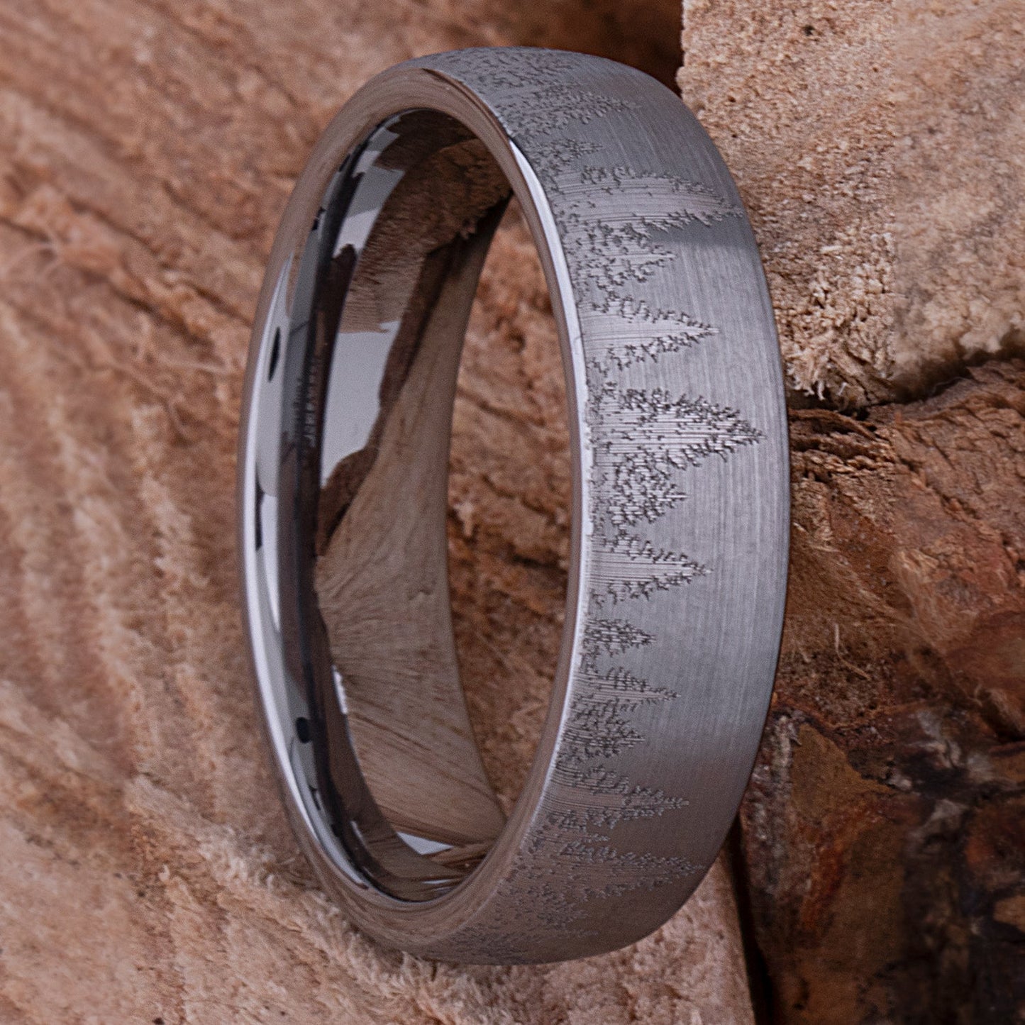 Forest Tungsten Ring for Weddings or Engagements 6mm Wide, Promise Ring or Anniversary Band For Men or Women, Unique Outdoor Unisex Style