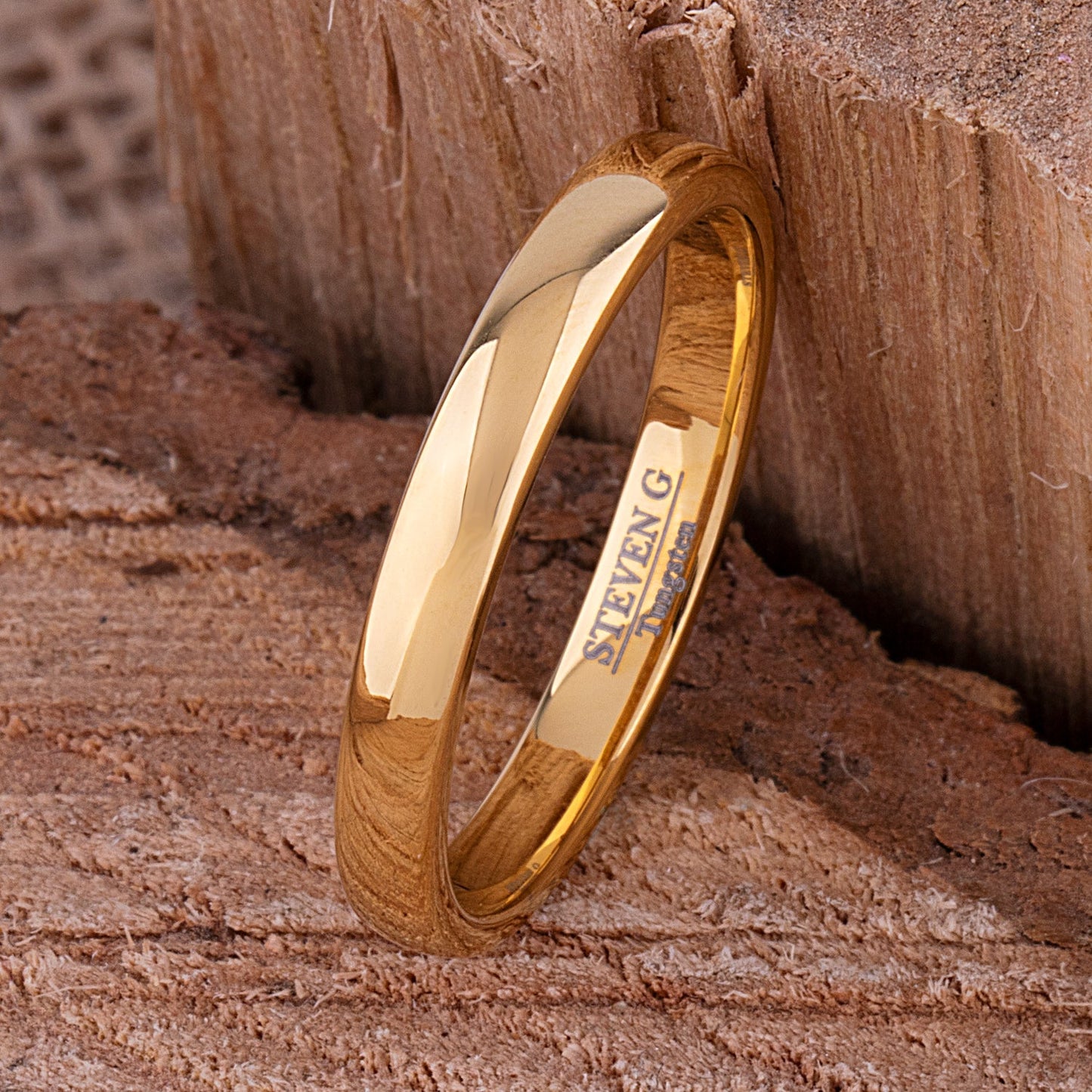 Tungsten Ring with Yellow Gold - 3mm Width