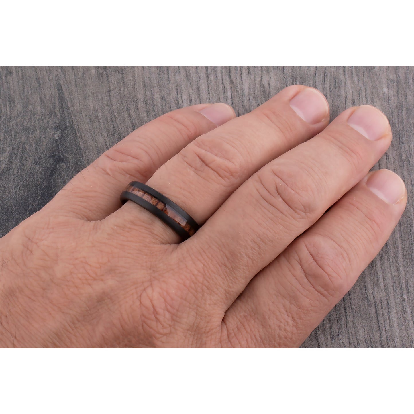 Tungsten Unisex Wedding Band or Engagement Ring 6mm Wide Black IP Plating Natural Padauk Wood Inlay