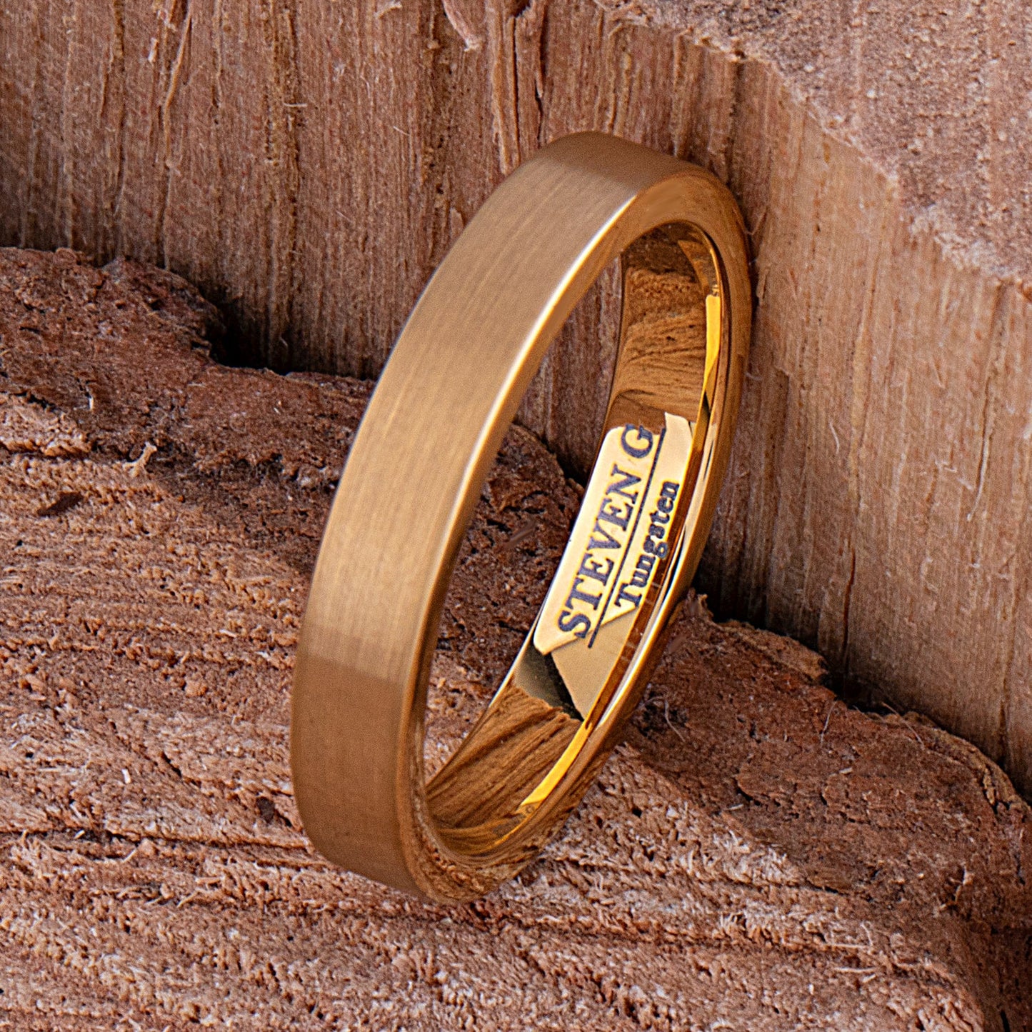 Yellow Gold Tungsten Ring with Brush Finish - 4mm Width
