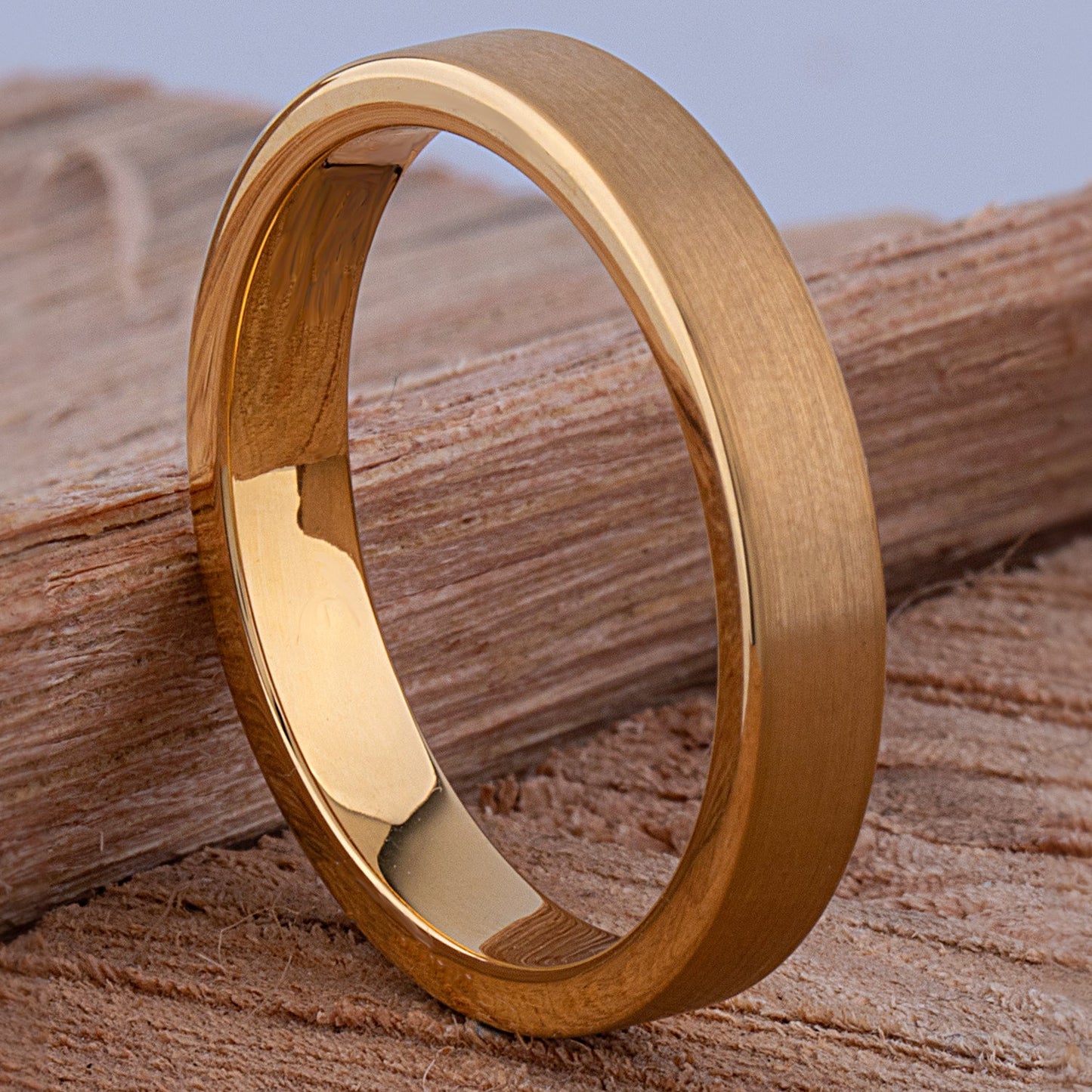 Yellow Gold Tungsten Ring with Brush Finish - 4mm Width