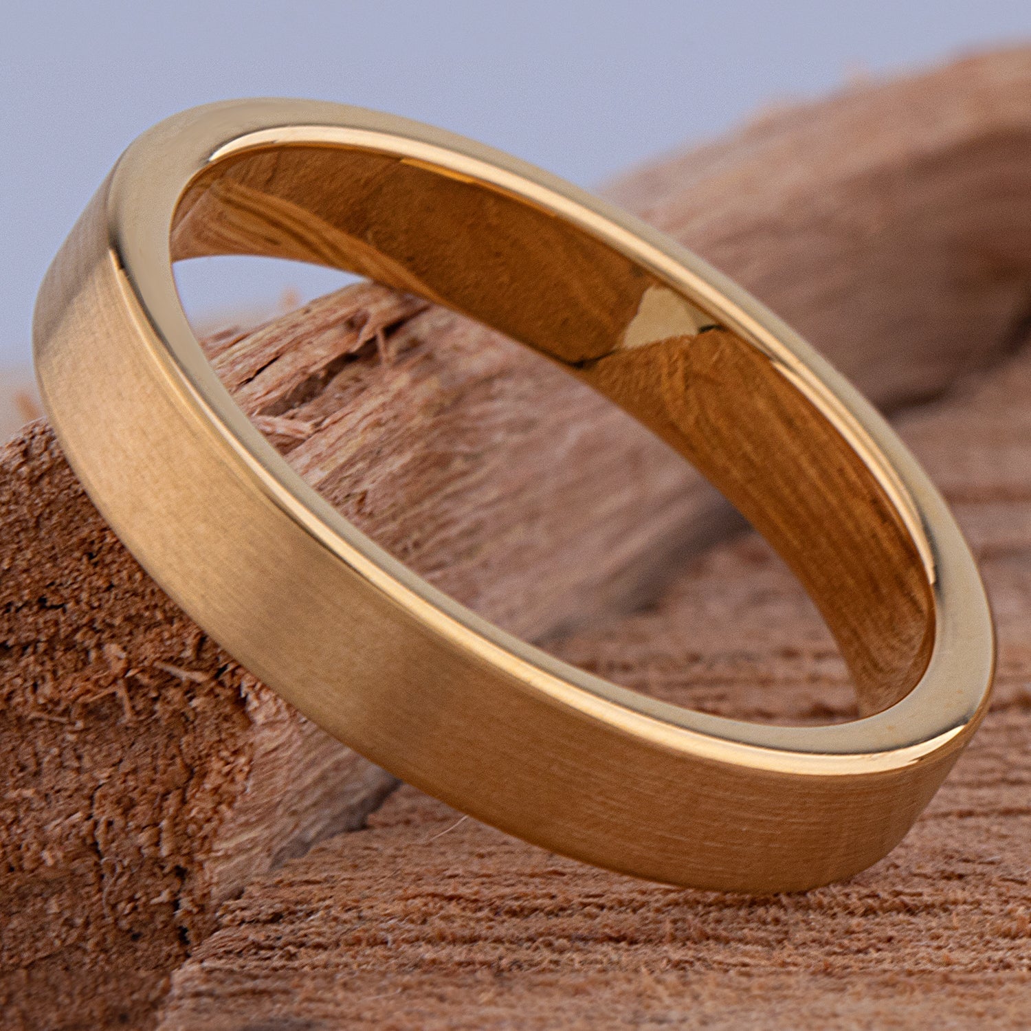 Yellow Gold Tungsten Ring with Brush Finish - 4mm Width