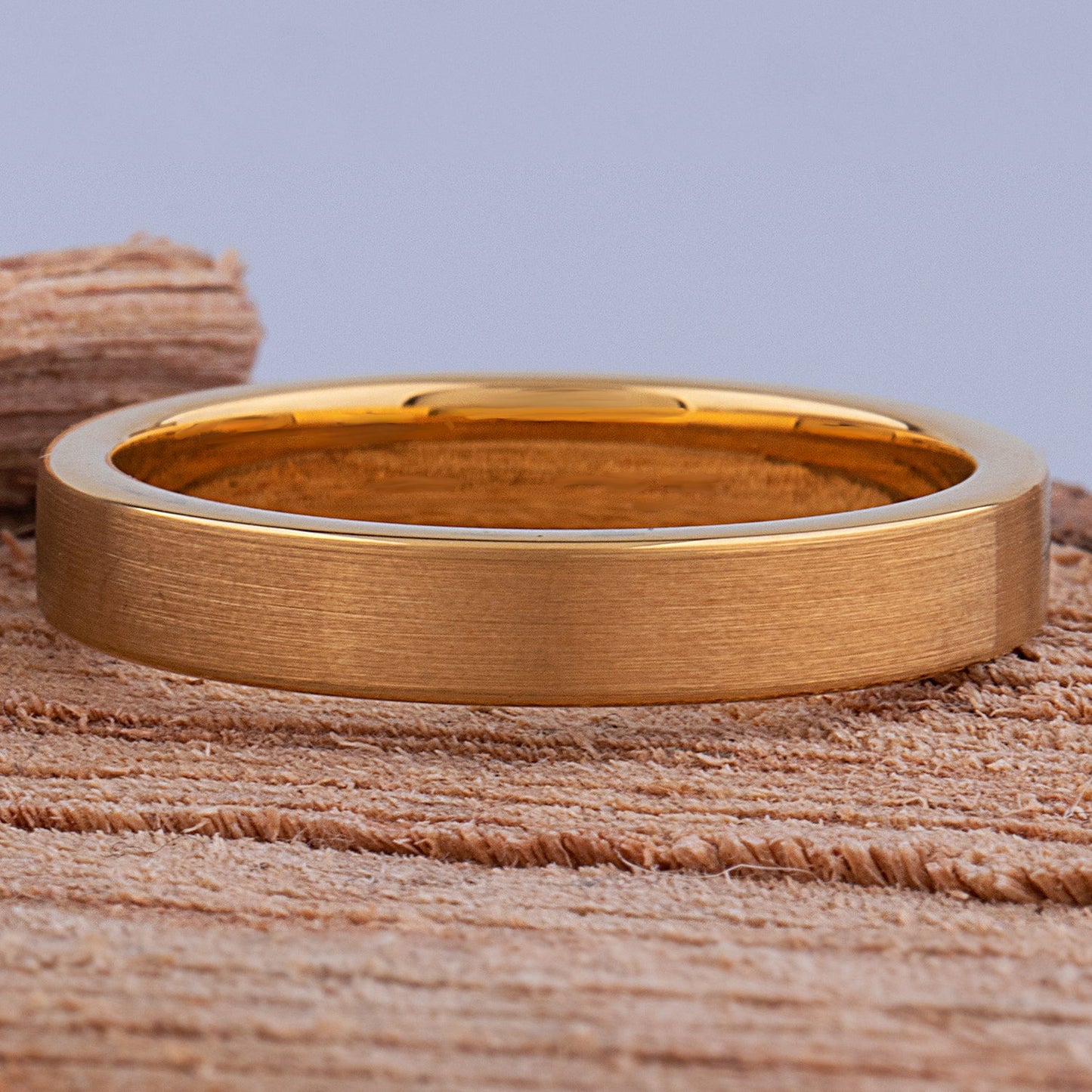 Yellow Gold Tungsten Ring with Brush Finish - 4mm Width