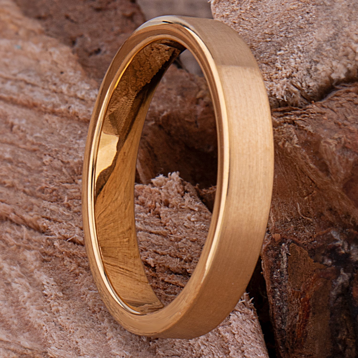 Yellow Gold Tungsten Ring with Brush Finish - 4mm Width