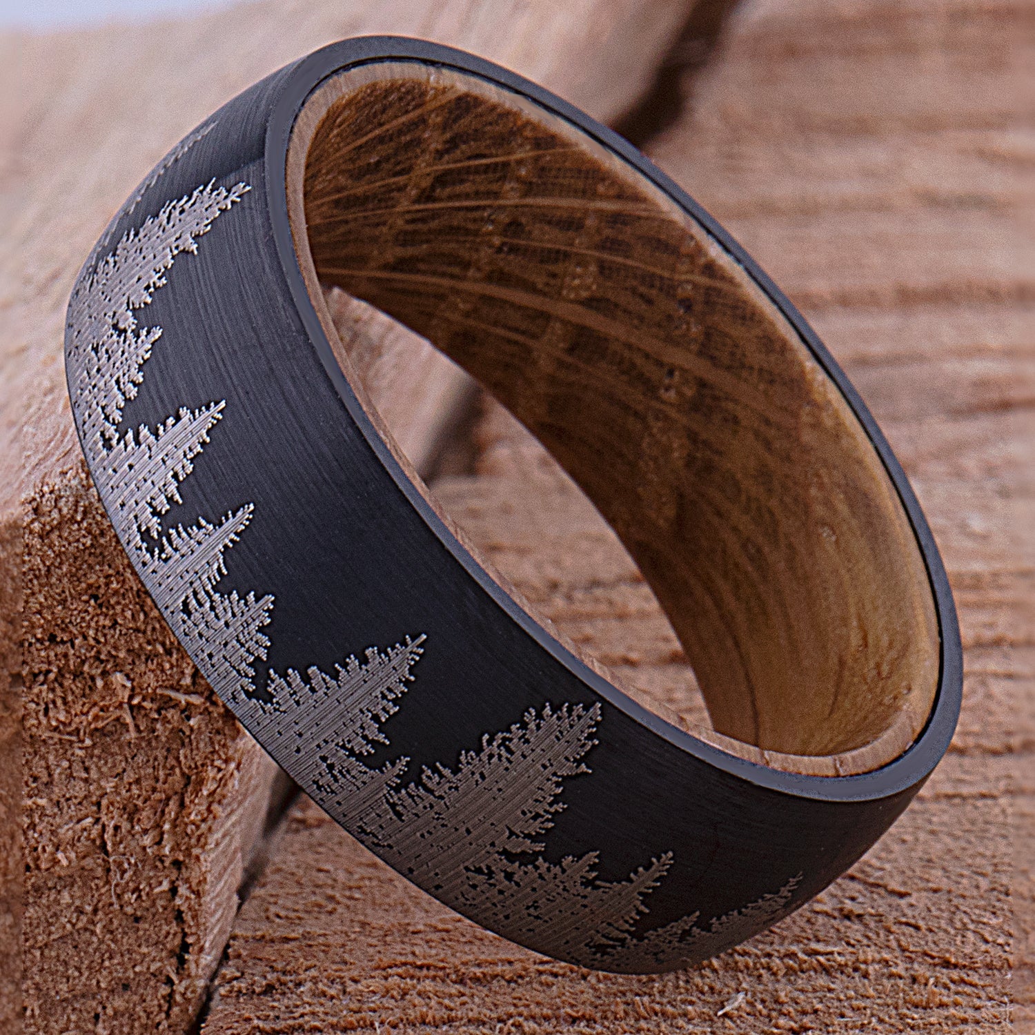 Tungsten Ring with Whiskey Barrel - 8mm Width