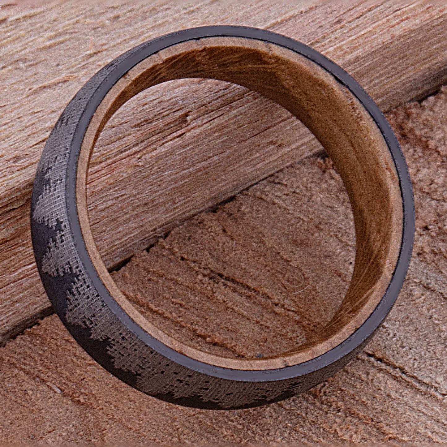 Tungsten Ring with Whiskey Barrel - 8mm Width