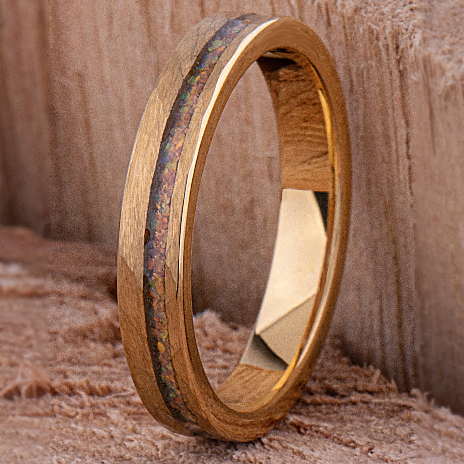 Yellow Tungsten Ring with Crushed Opal - 4mm Width