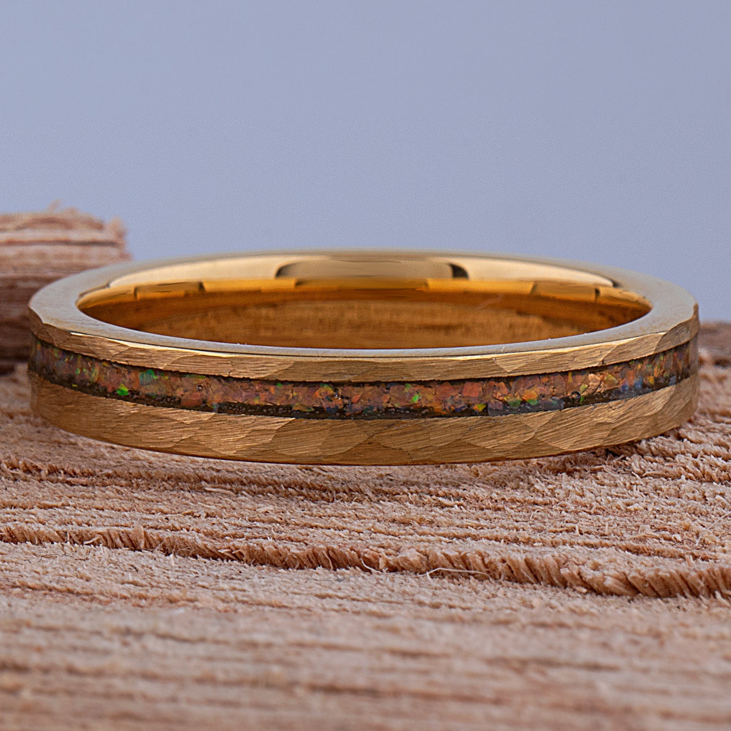 Yellow Tungsten Ring with Crushed Opal - 4mm Width