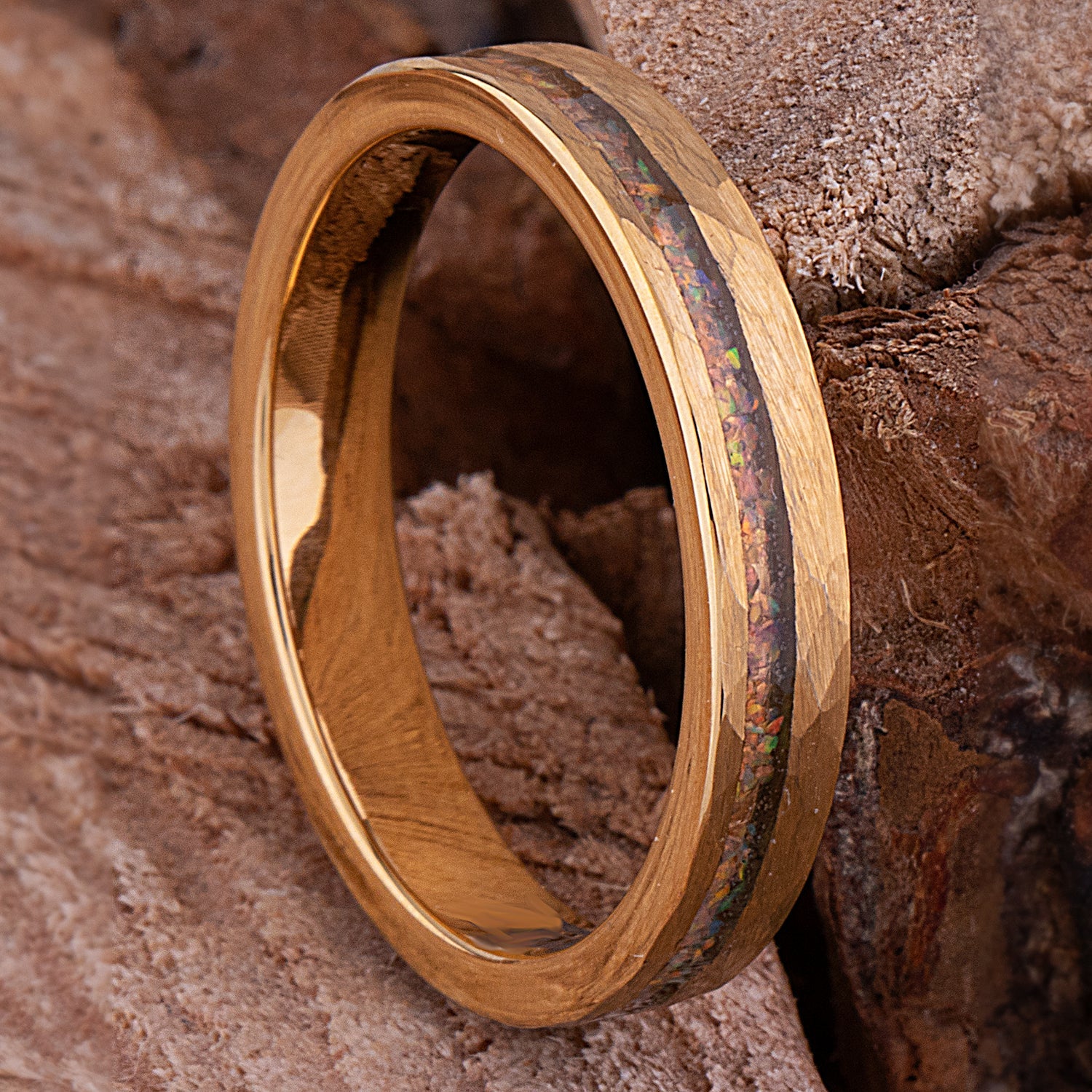 Yellow Tungsten Ring with Crushed Opal - 4mm Width