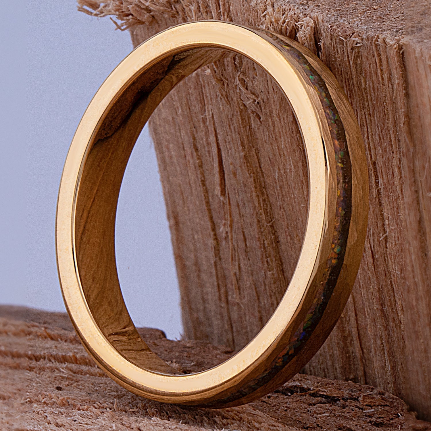 Yellow Tungsten Ring with Crushed Opal - 4mm Width