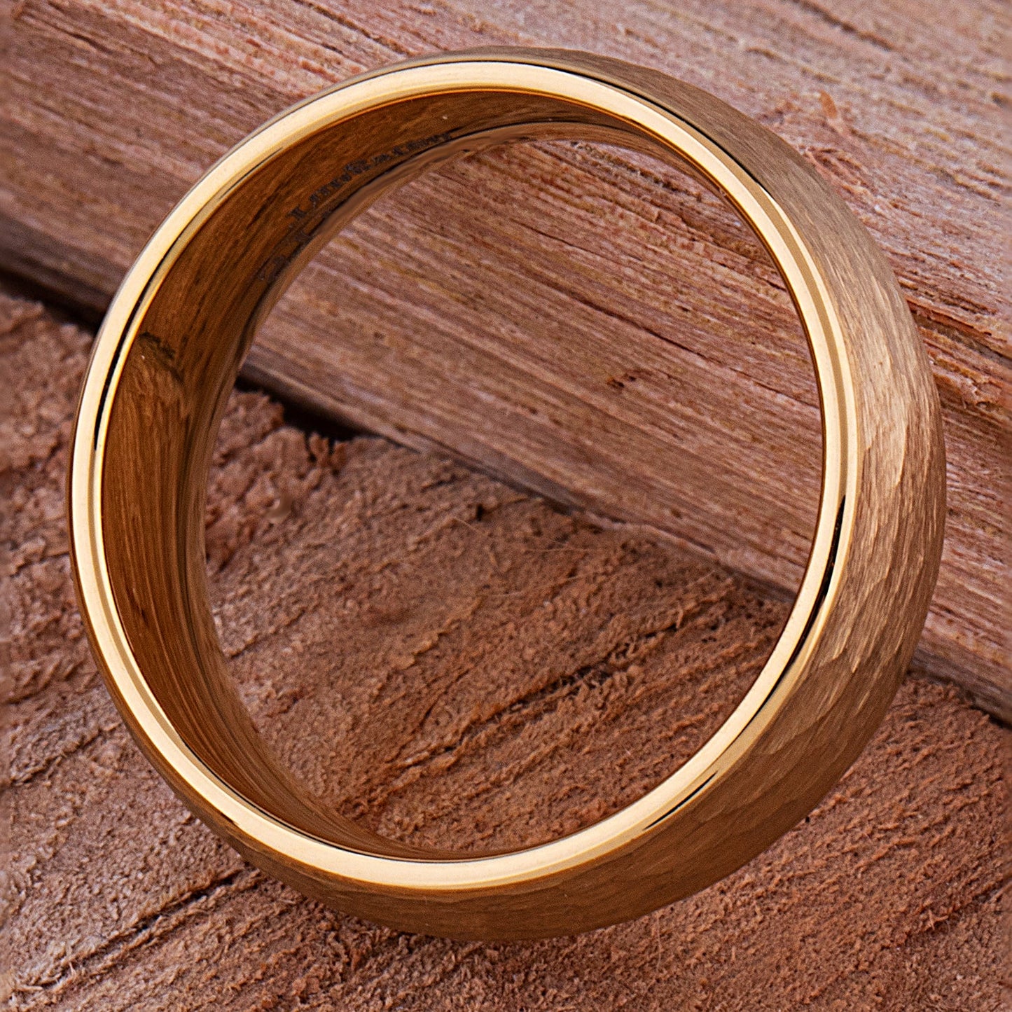 Tungsten Ring with Hammered Yellow Gold - 8mm Width