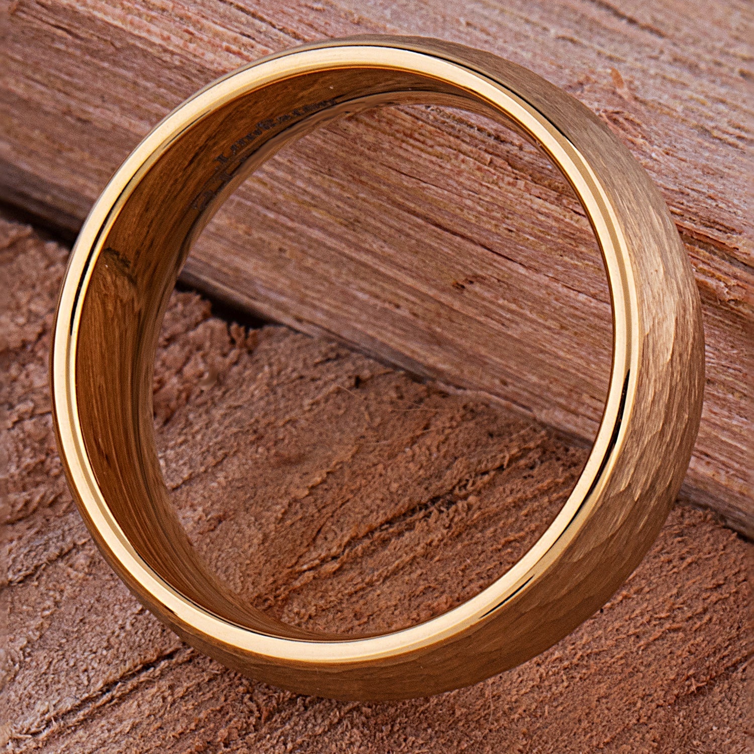 Tungsten Ring with Hammered Yellow Gold - 8mm Width
