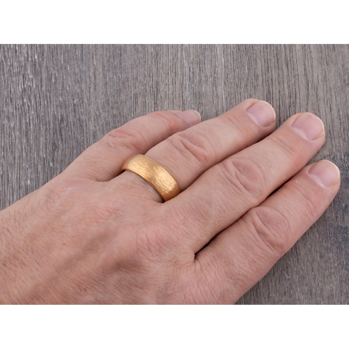 Tungsten Ring with Hammered Yellow Gold - 8mm Width