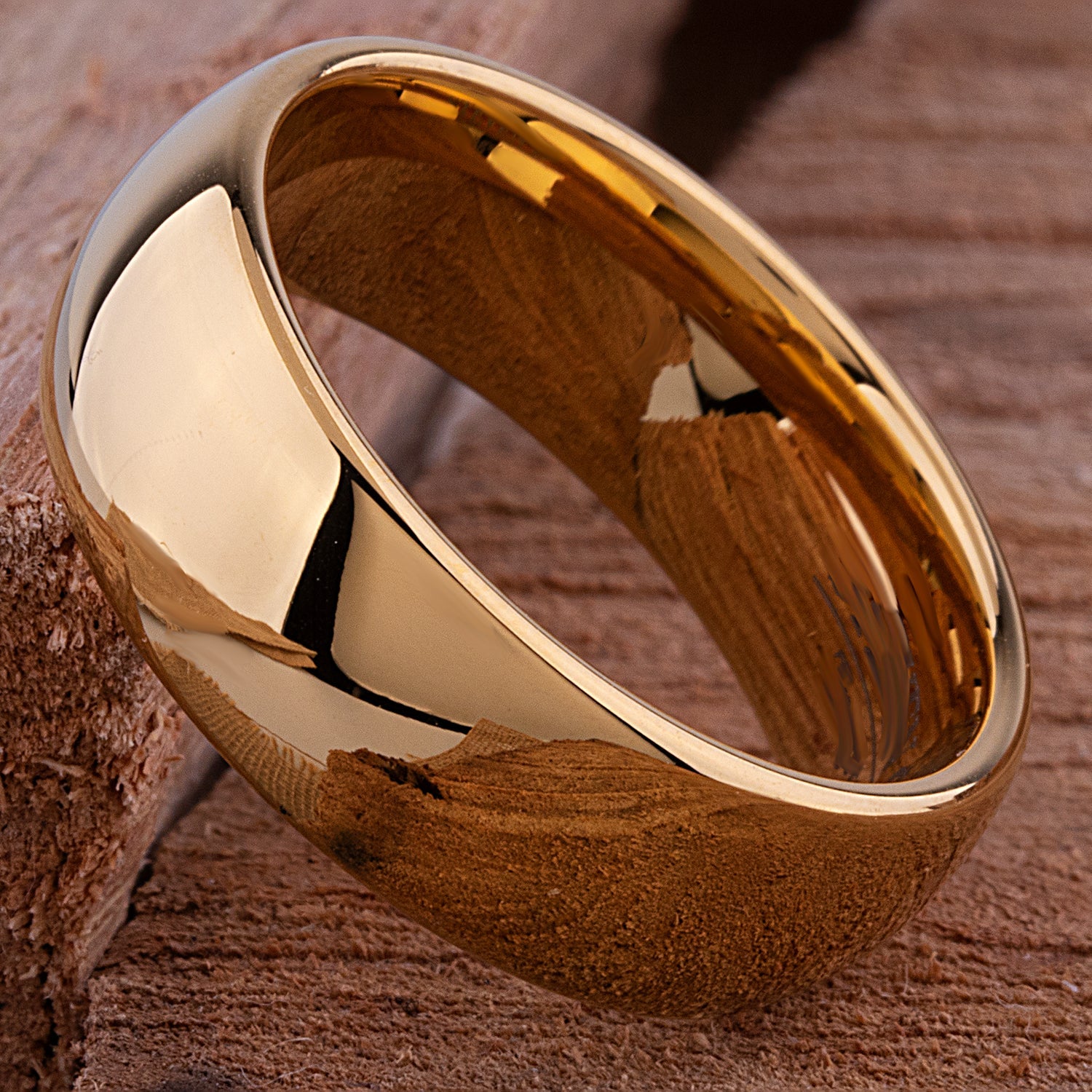 Tungsten Ring with Yellow Gold - 8mm Width