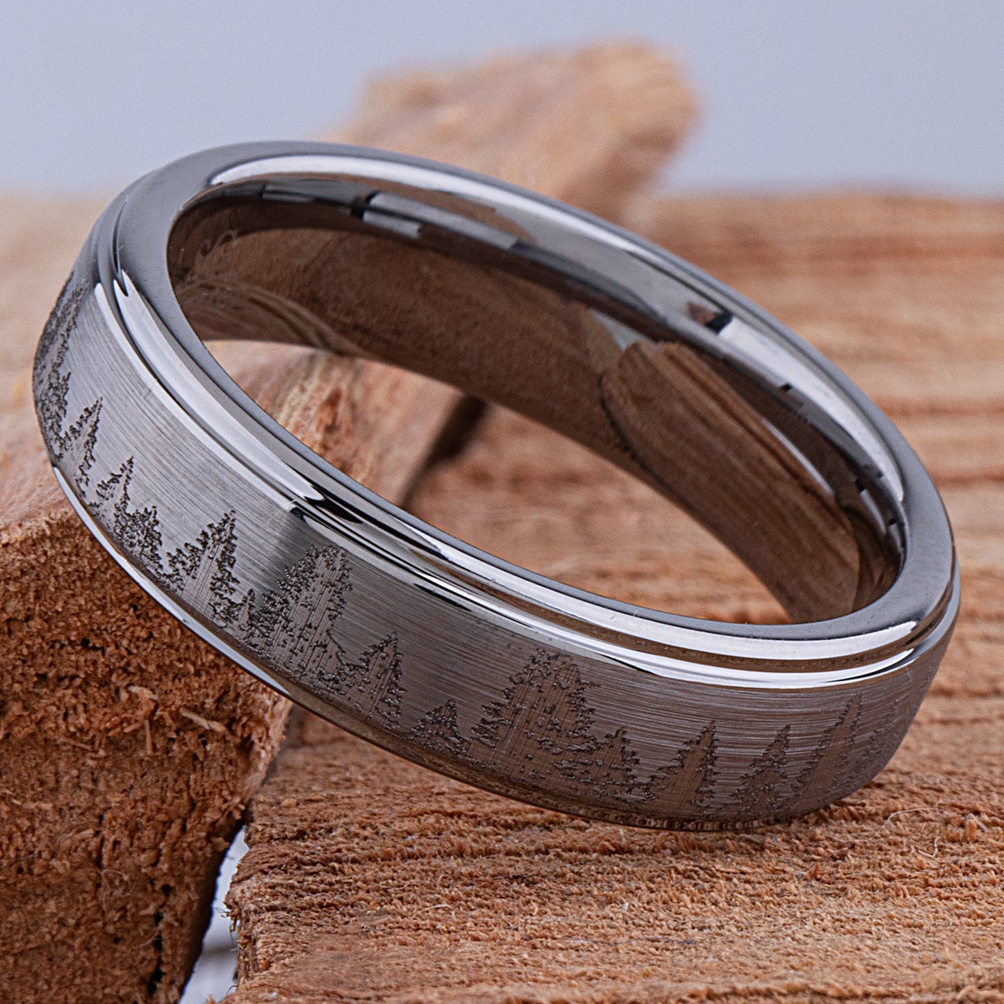 Forest Tungsten Band for Wedding or Engagement 6mm Wide, Unisex Promise Ring, Anniversary Band For Man or Woman, Tungsten Ring Tree Design